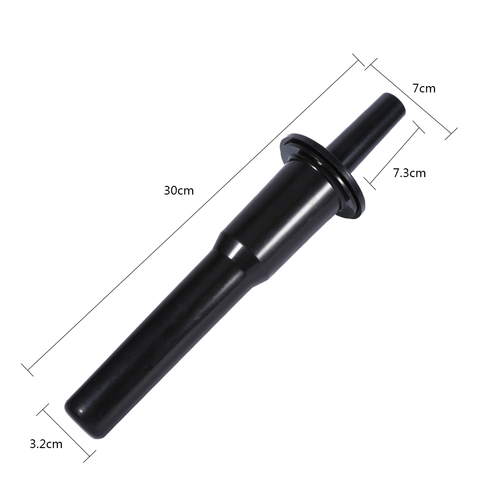 Ein schwarzer Mixaufsatz, 30 cm lang, mit Maßangaben. Der Hauptkörper ist zylindrisch.