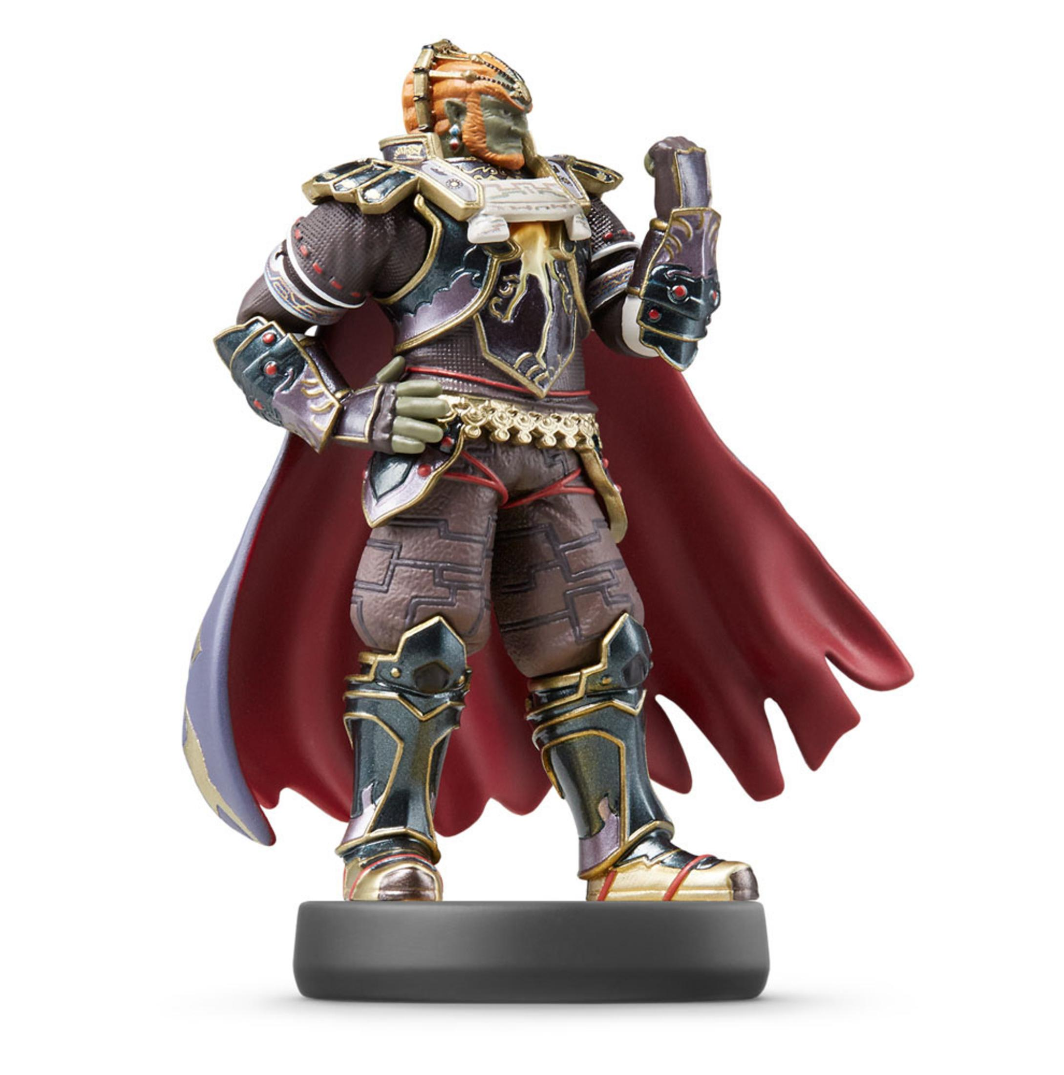 Eine Figur von Ganondorf aus The Legend of Zelda. Er trägt eine Rüstung und einen roten Umhang, auf einem schwarzen Sockel.