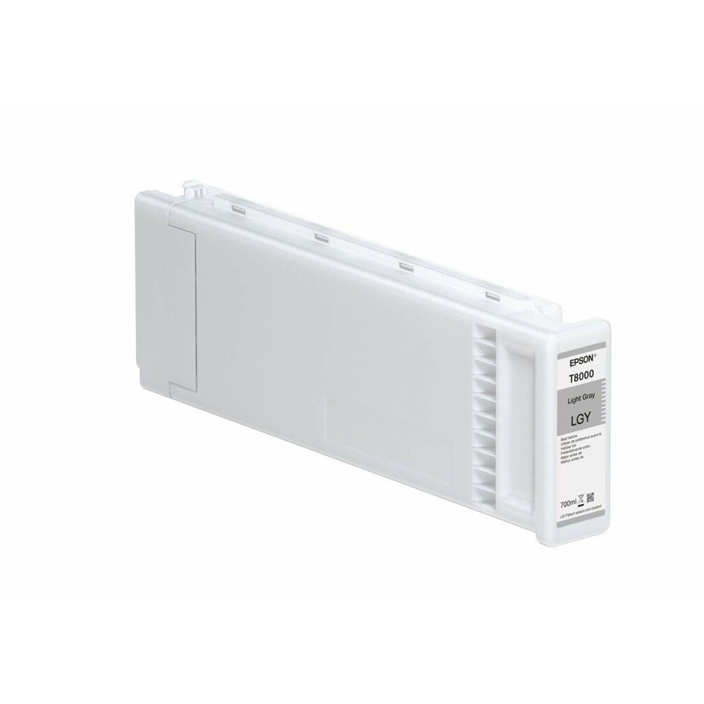 Biały wkład atramentowy Epson T8000, oznaczony jako 'Light Gray (LGY)'. Wkład jest prostokątny z małą etykietą i żebrami.