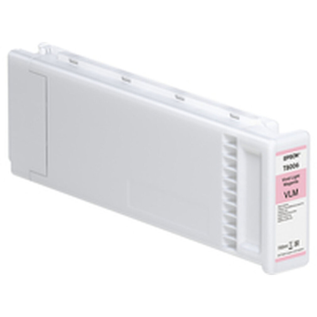 Biały wkład atramentowy Epson z różową etykietą. Etykieta zawiera napisy 'VLM' i 'jasny magenta'. Wkład jest prostokątny z żebrowanym bokiem.