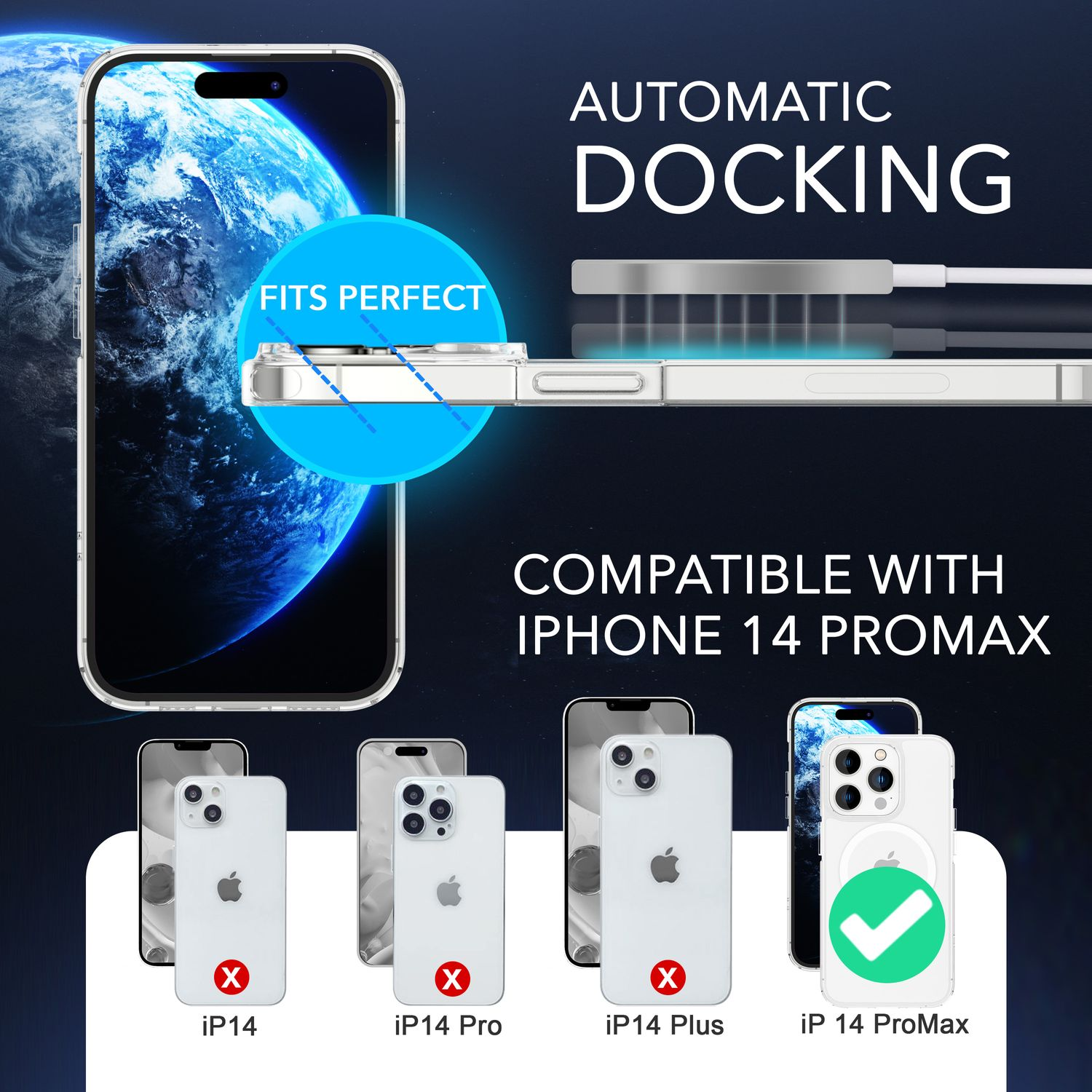 Una funda para iPhone con ajuste perfecto. Compatible con iPhone 14 ProMax. Tiene acoplamiento automático. Otros modelos no son compatibles.