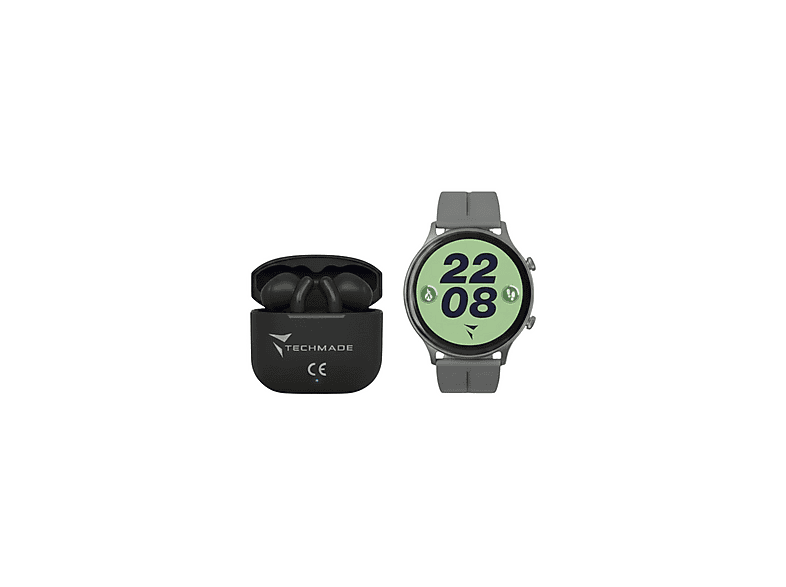 TECHMADE Dynamic 2  – Bundle mit Kopfhörern Smart Watch Silicone, Grau