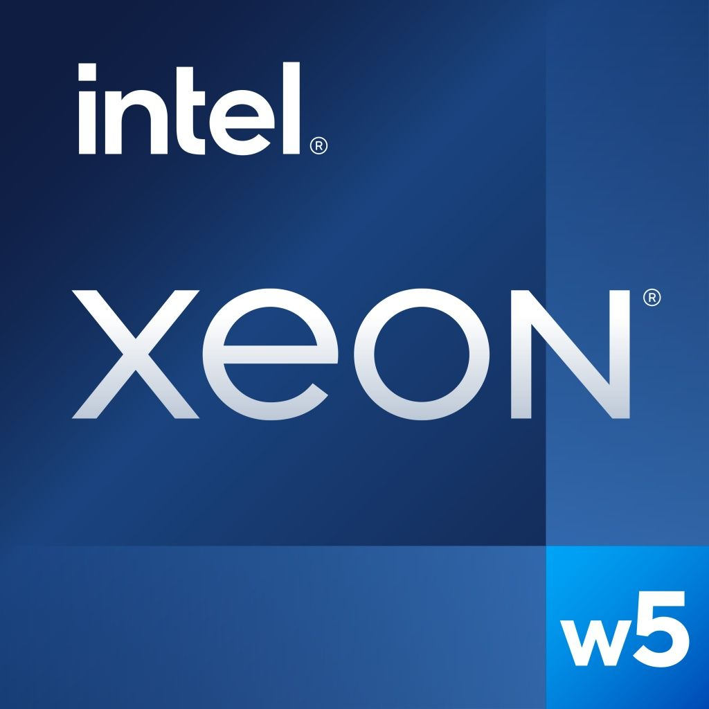Logo Intel Xeon na niebieskim tle. Słowo 'intel' u góry, 'Xeon' w środku i 'w5' w niebieskim kwadracie.
