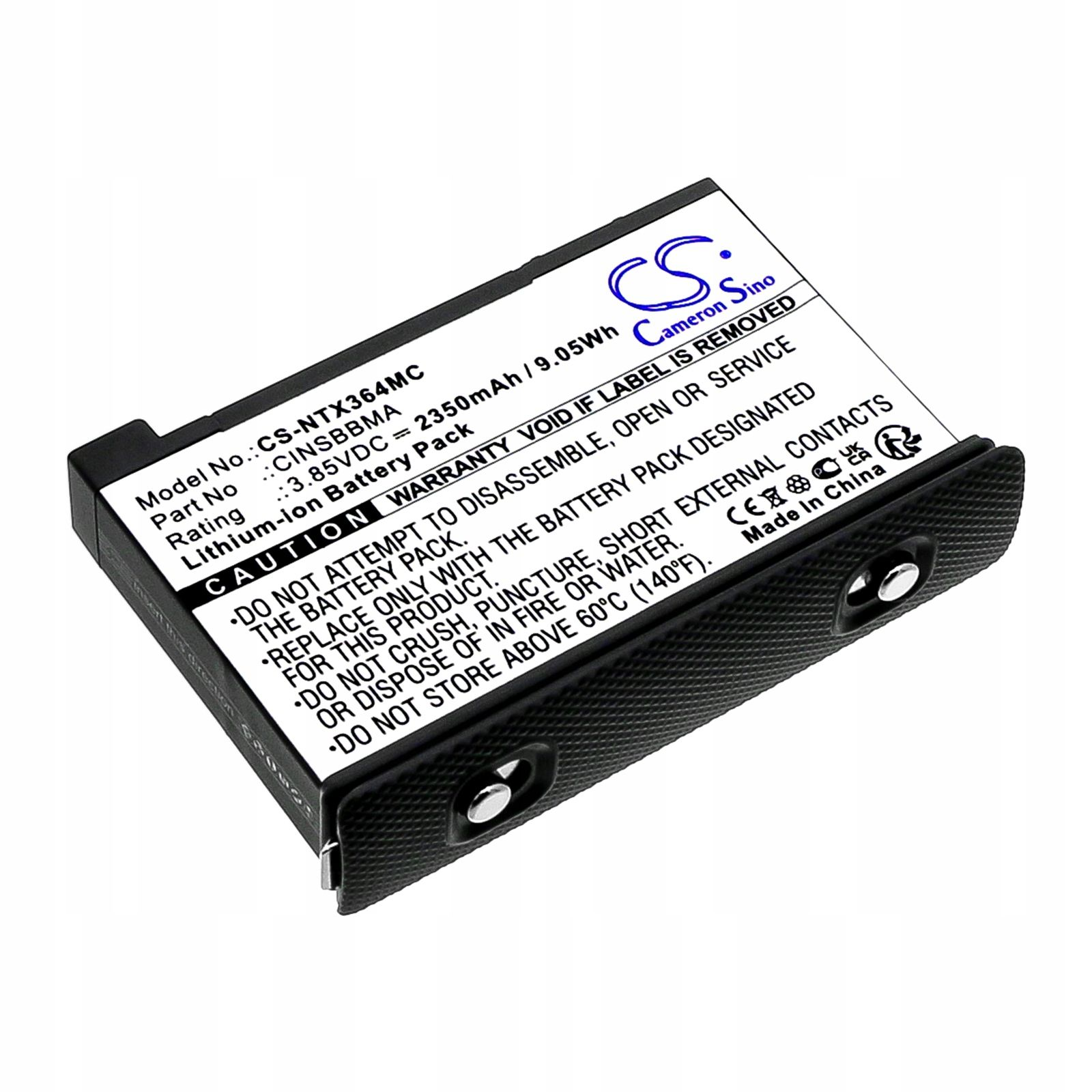 Zestaw akumulatorów z białą etykietą, czarnymi krawędziami i tekstem. Widoczne jest logo Cameron Sino.