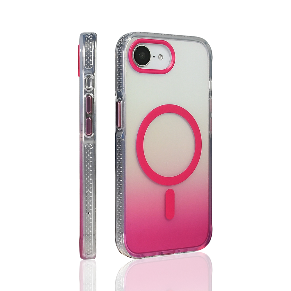 Pembe gradyanlı, pembe bir daire ve pembe dikey bir şerit ile şeffaf telefon kılıfı.