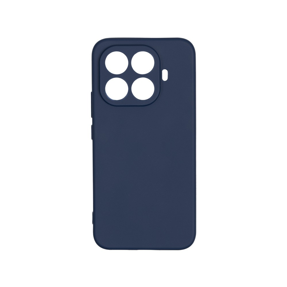 Koyu mavi bir telefon kılıfı. Kamera ve flaş için açıklıkları vardır. Arka plan beyazdır.