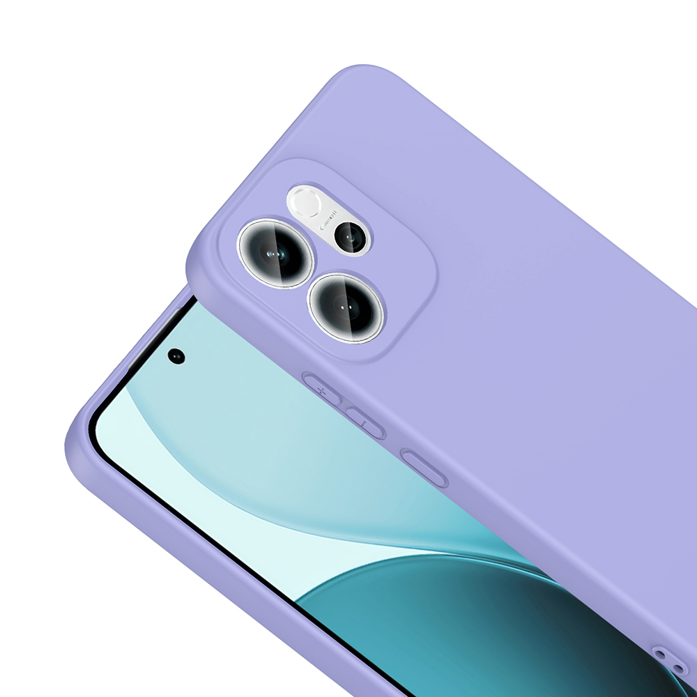 İki lavanta rengi telefon kılıfı. Biri ekranı kısmen kapatıyor. Kılıf üzerinde görülebilen kamera lensleri ve düğmeler var.