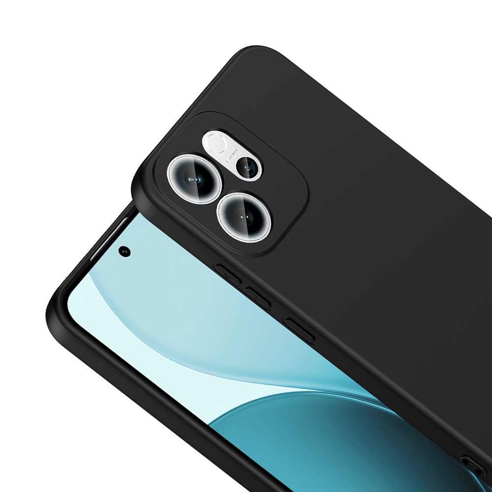Siyah telefon kılıfı. İki kamera görünür durumda. Açık mavi arka planlı telefon ekranı kısmen görünür.