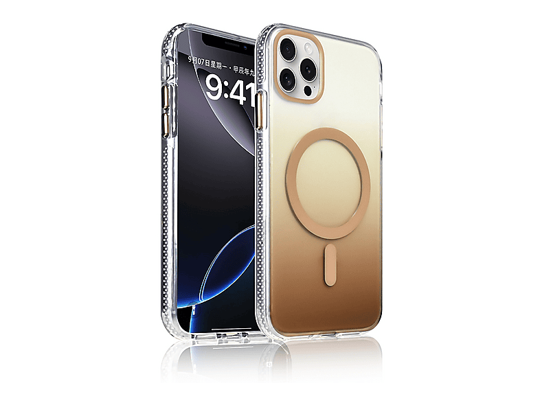 LOPARD iPhone 16 Pro Uyumlu Mgsafe Şarj Özellikli Transparan Renk Geçişli Toros Kapak Telefon Kılıfı Altın