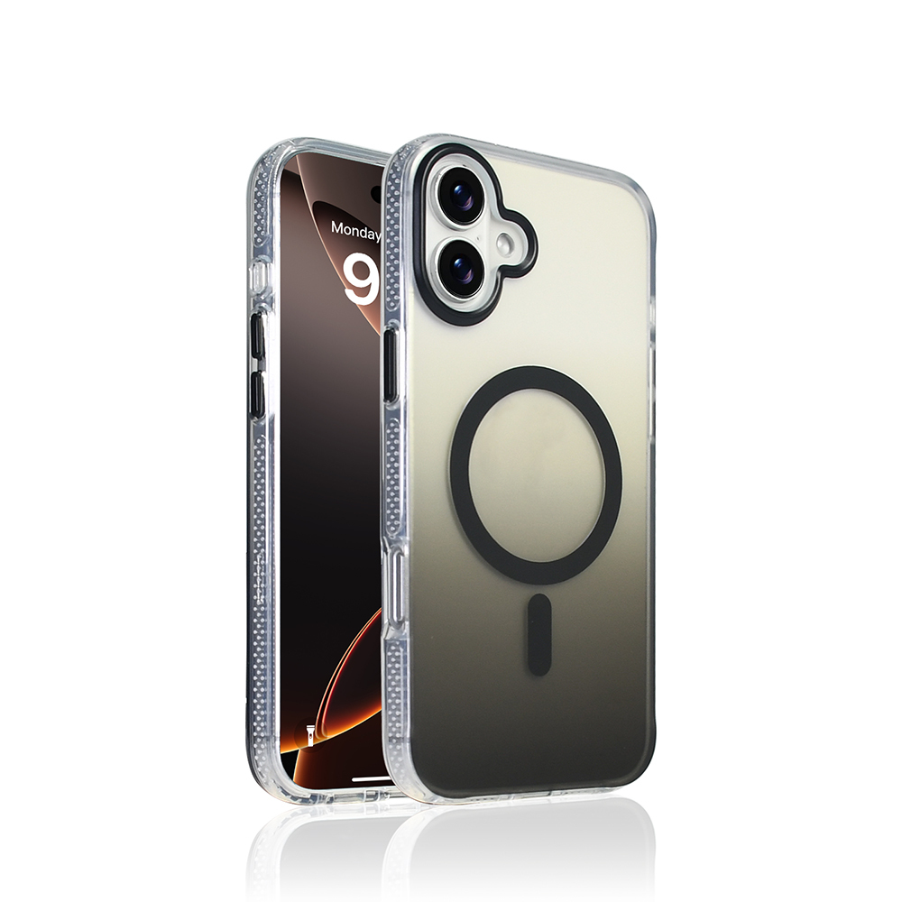 Gradyan renk efektli şeffaf telefon kılıfı. Kılıfın içinde tarih gösteren bir telefon görülüyor.