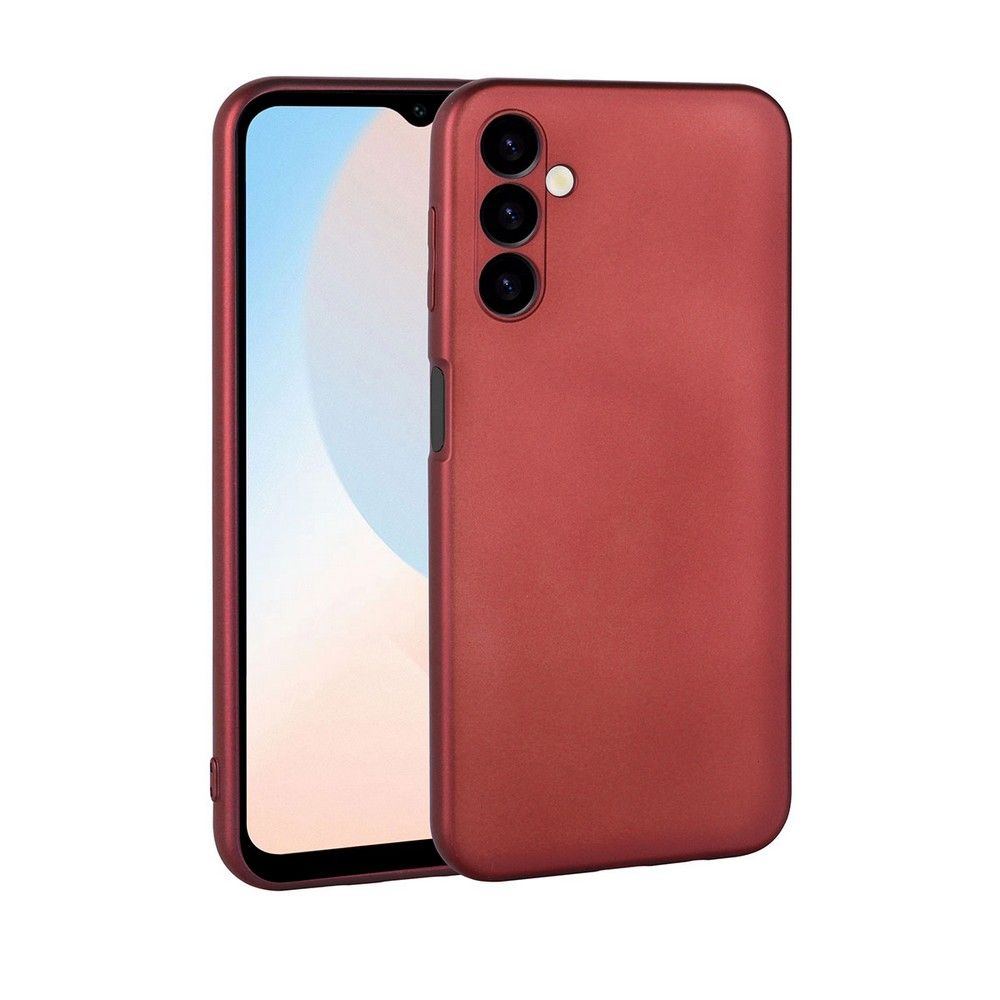 İçinde bir telefon bulunan kırmızı bir telefon kılıfı. Kılıfın kamera oyuğu ve düğmeleri var. Telefon ekranı görünür durumda.