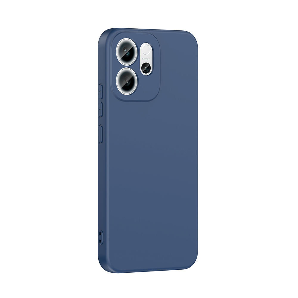 Koyu mavi bir telefon kılıfı. Yanında kamera lensleri ve düğmeleri var. Arka plan beyaz.