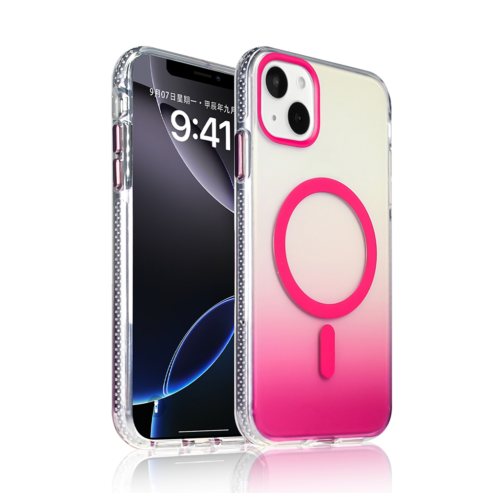 İki iPhone kılıfı. Solda, ekranda saat gösteren. Diğeri pembe detaylı şeffaf.