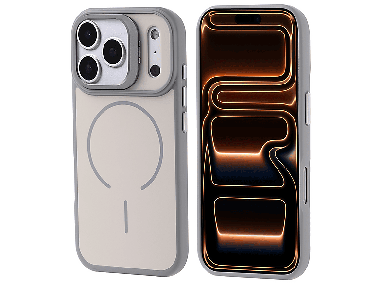 GPACK iPhone 17 Pro Max Uyumlu Notron Kamera Standlı M-Safe Şarj Özellikli Telefon Kılıfı Gri