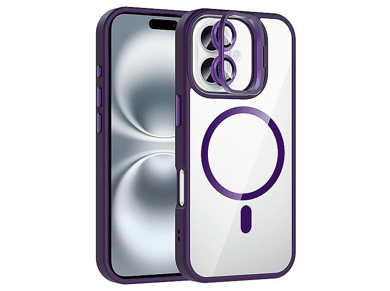 LOPARD iPhone 17 Uyumlu Standlı ve Kamera Lens Hediyeli Kablosuz Şarj Etro Kapak Telefon Kılıfı Derin Mor