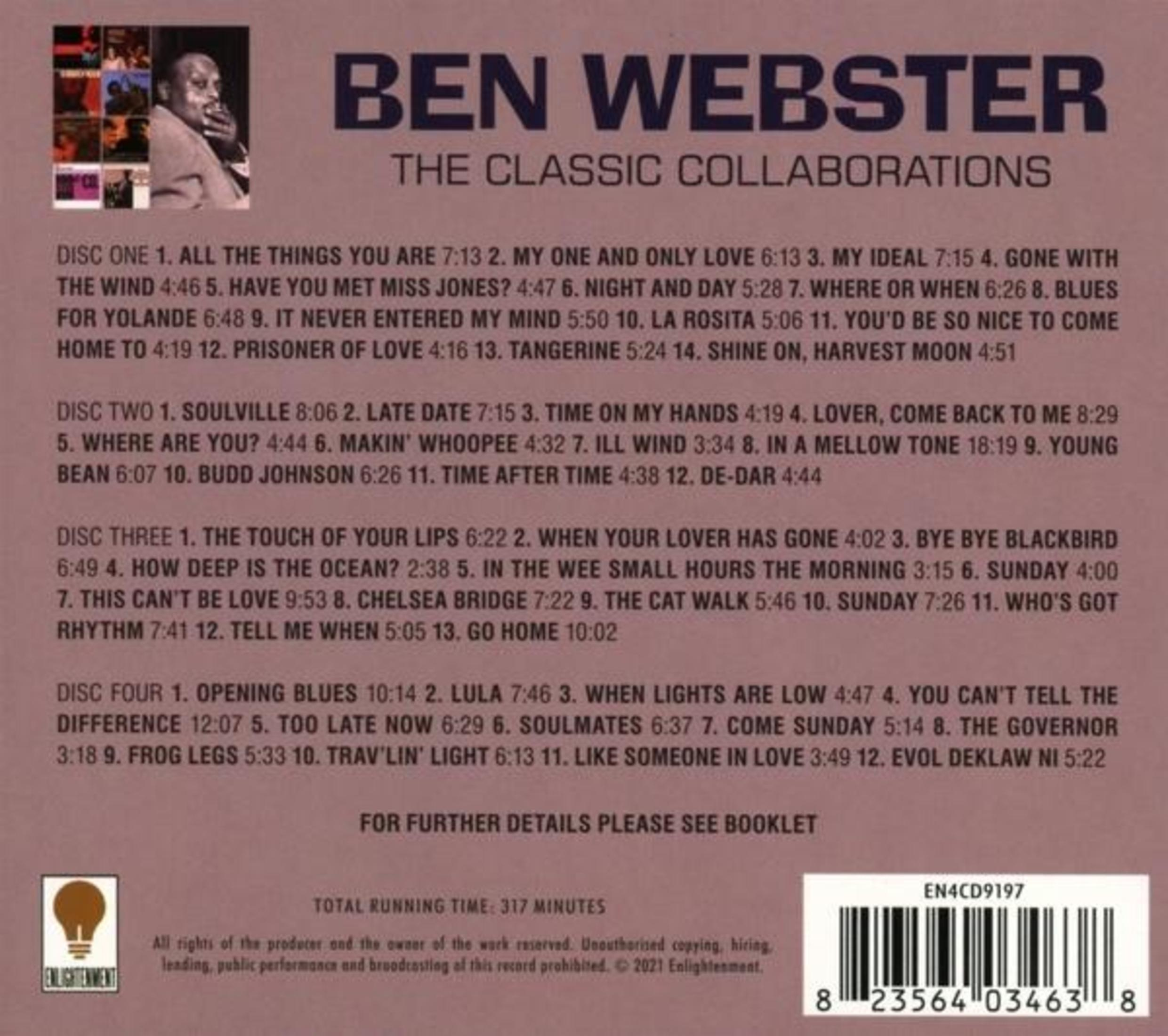 Albumcover. Ben Webster im Foto, Text: 'Ben Webster The Classic Collaborations'.