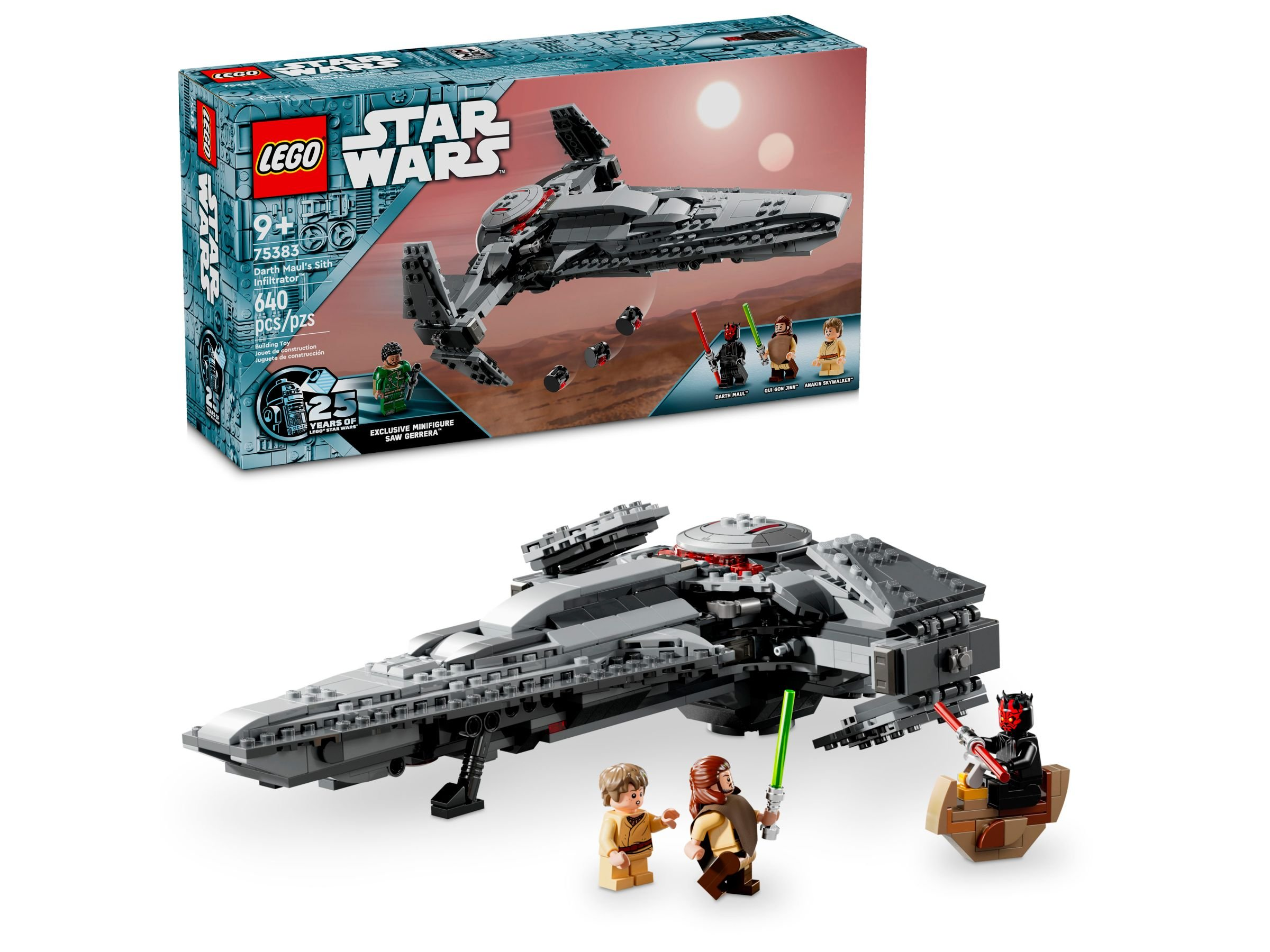 Lego Star Wars Set, Darth Mauls Sith Infiltrator. Enthält Darth Maul, Qui-Gon Jinn und Anakin Skywalker Figuren.
