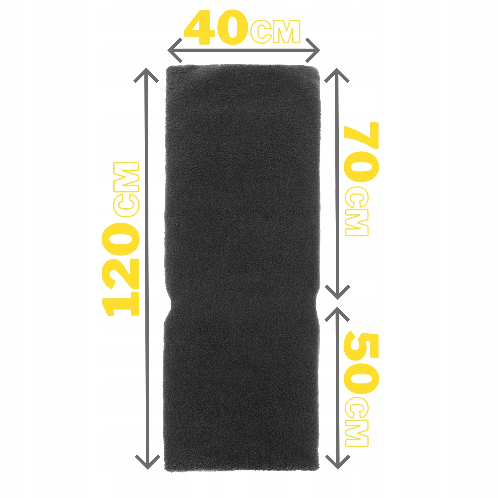 Ciemnoszara prostokątna mata. Wymiary to 120 cm x 40 cm, z sekcją 70 cm i 50 cm.