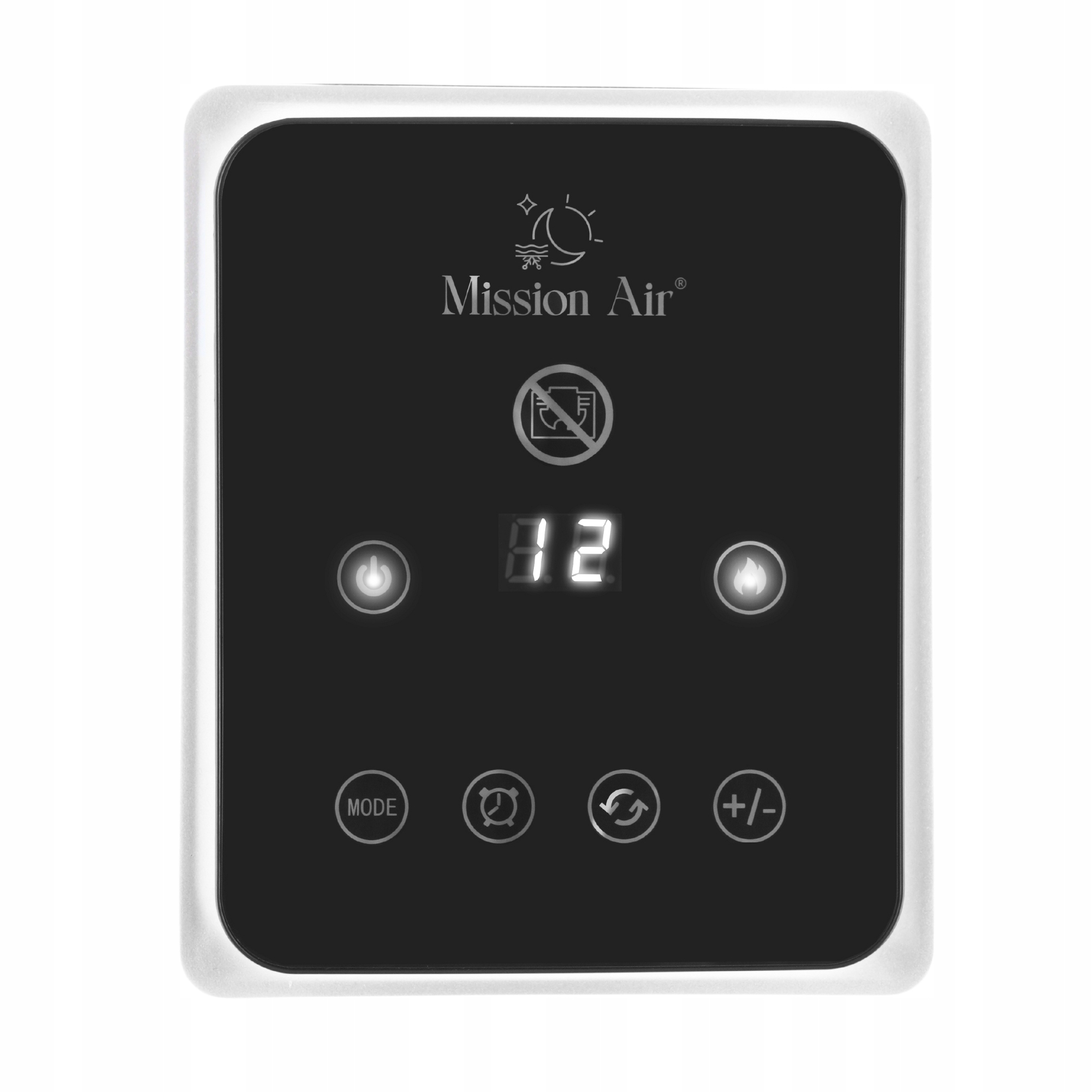 Panel sterowania z wyświetlaczem cyfrowym '12', włącznikiem/wyłącznikiem, trybem i innymi przyciskami.