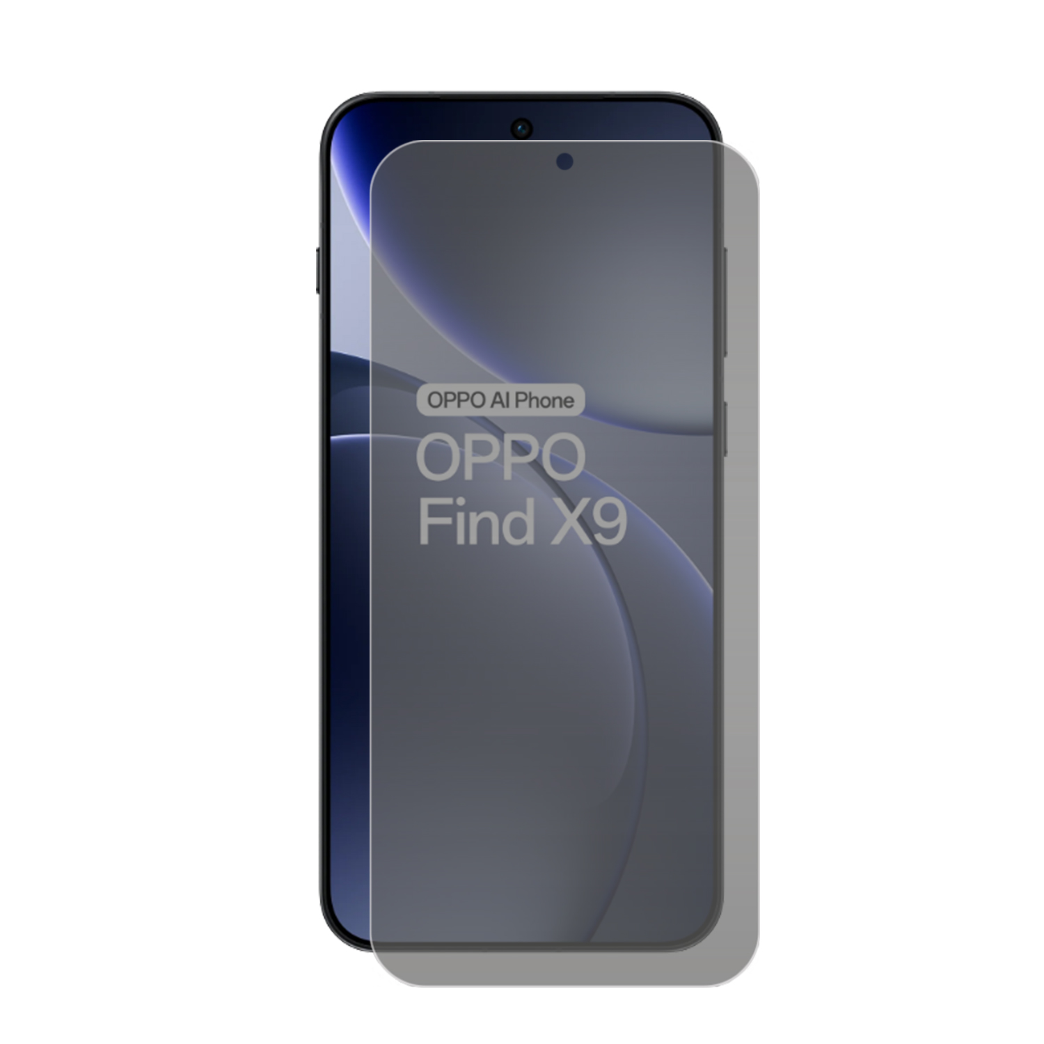 Un smartphone avec un protecteur d'écran. Le téléphone est noir, avec une caméra. L'écran affiche un graphique. La marque est OPPO.