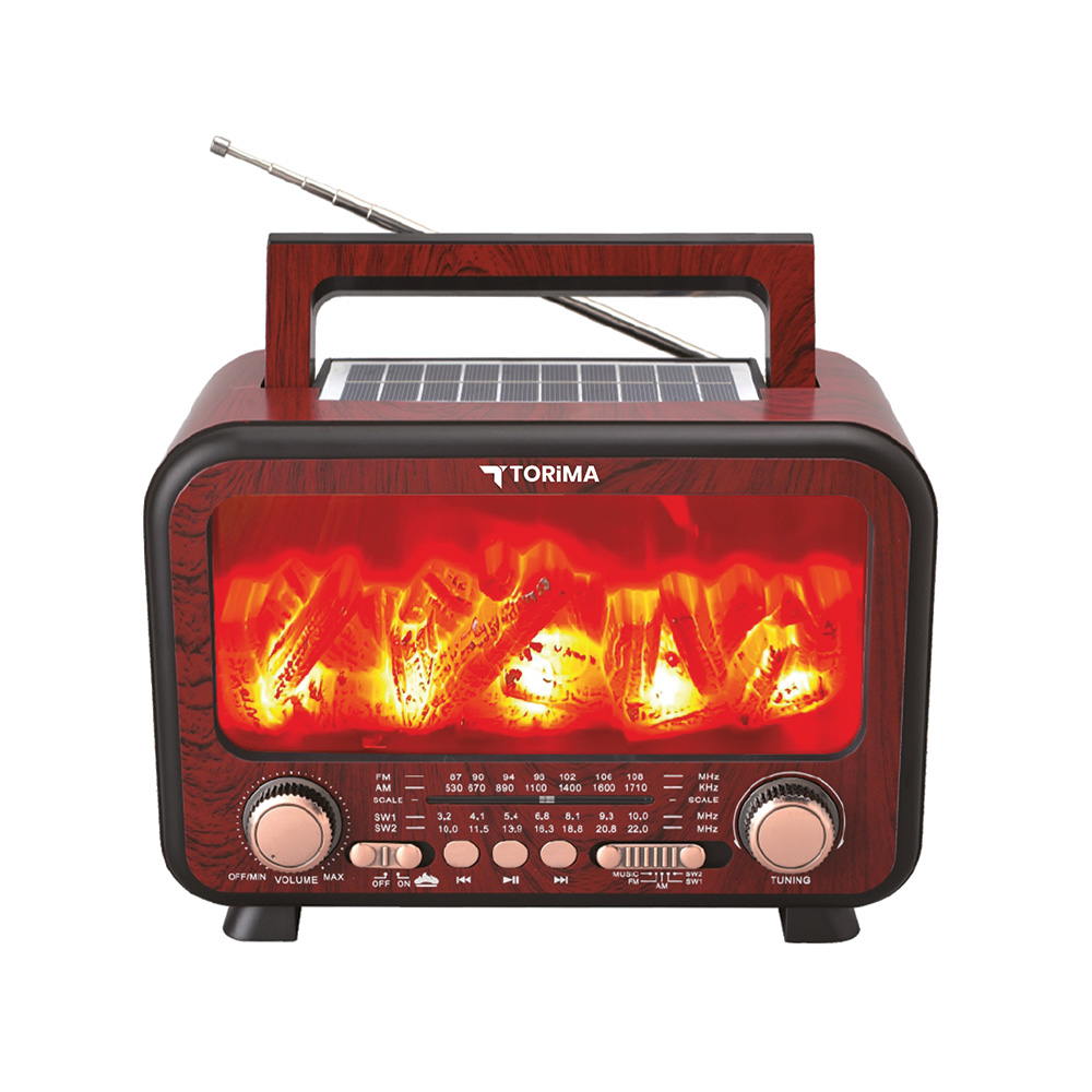 TORIMA D72 Nostalji Kablosuz Speaker Radyo Solar Panelli Bluetooth Hoparlör Kırmızı Ahşap
