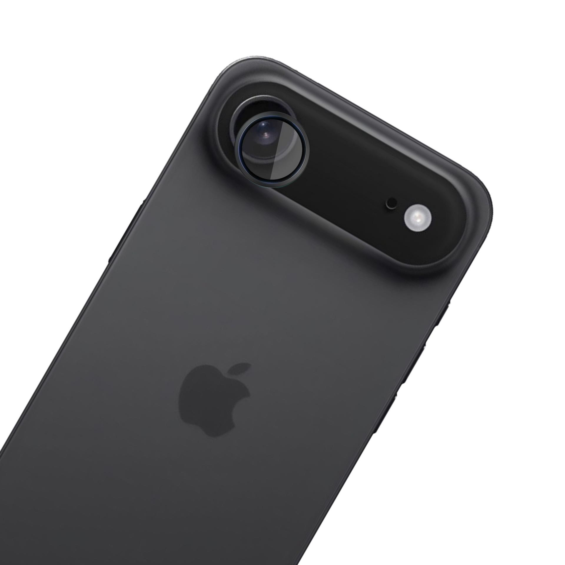 Retro nero di iPhone SE. Obiettivo fotocamera e flash visibili. Il logo Apple è al centro.