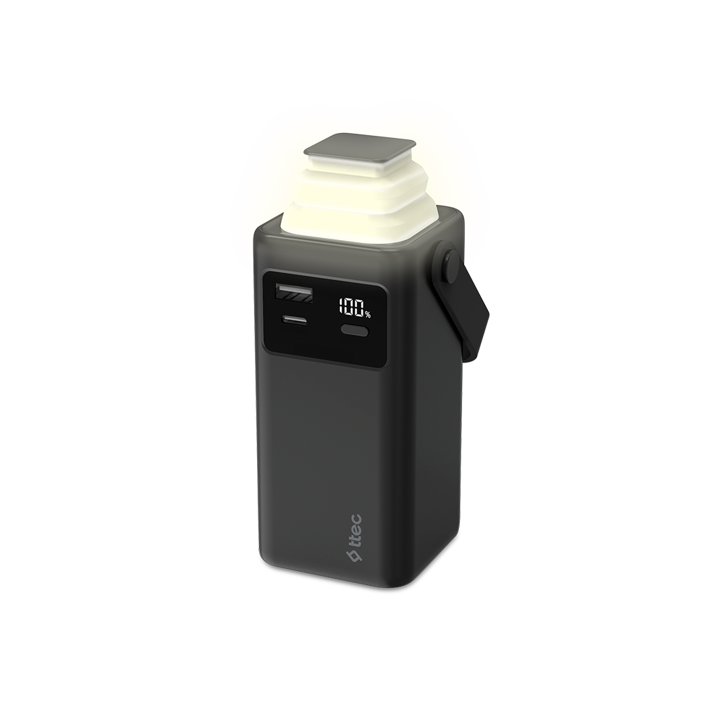 TTEC ReCharger Extreme 2BB238S LCD PD 20W USB-C ve Lightning Dahili  Kablolu LED Fenerli Taşıma Kollu 20.000 mAh mAh Powerbank Siyah