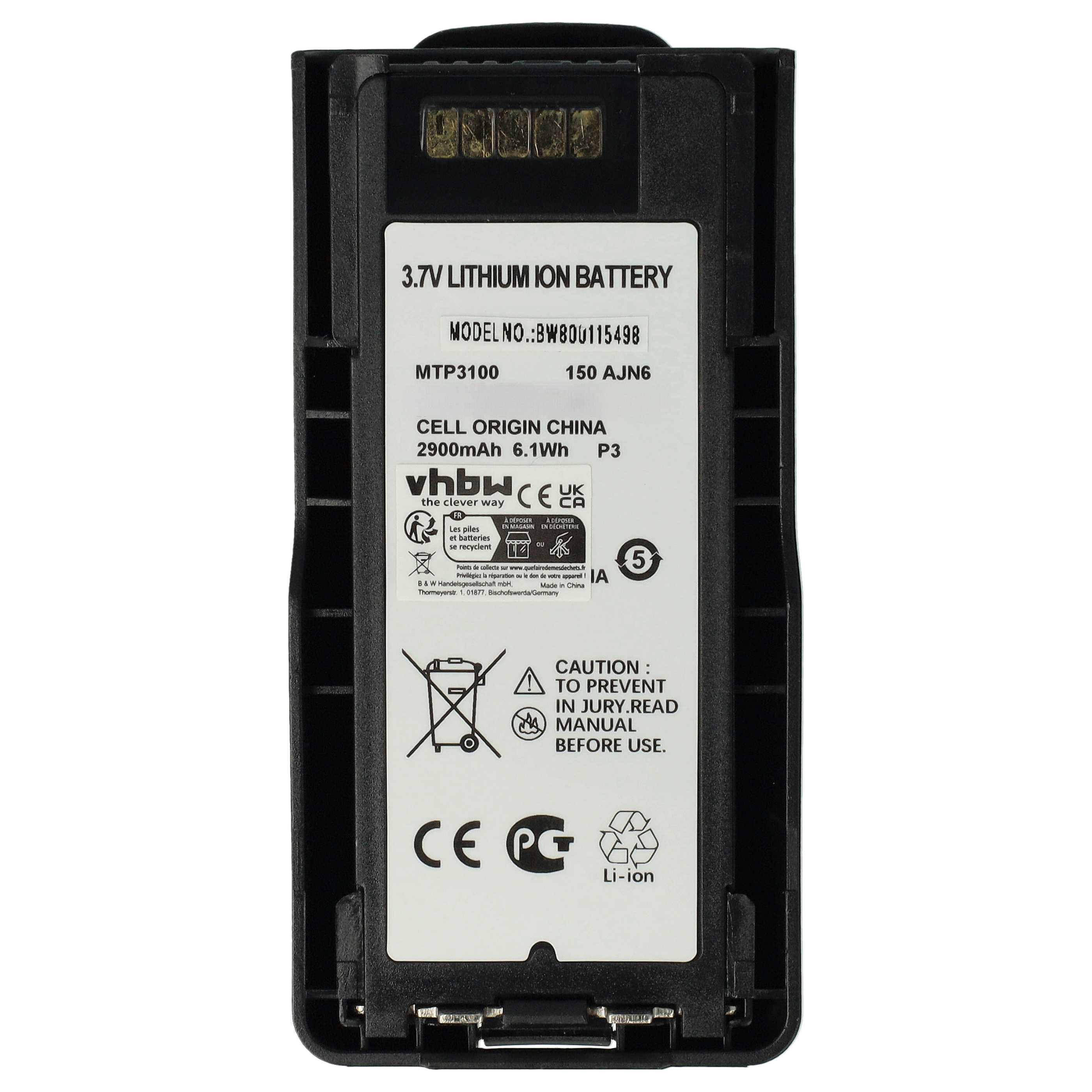 Ein schwarzer 3,7V Lithium-Ionen-Akku mit weißem Text. Er hat verschiedene Warnungen und Zertifizierungen.