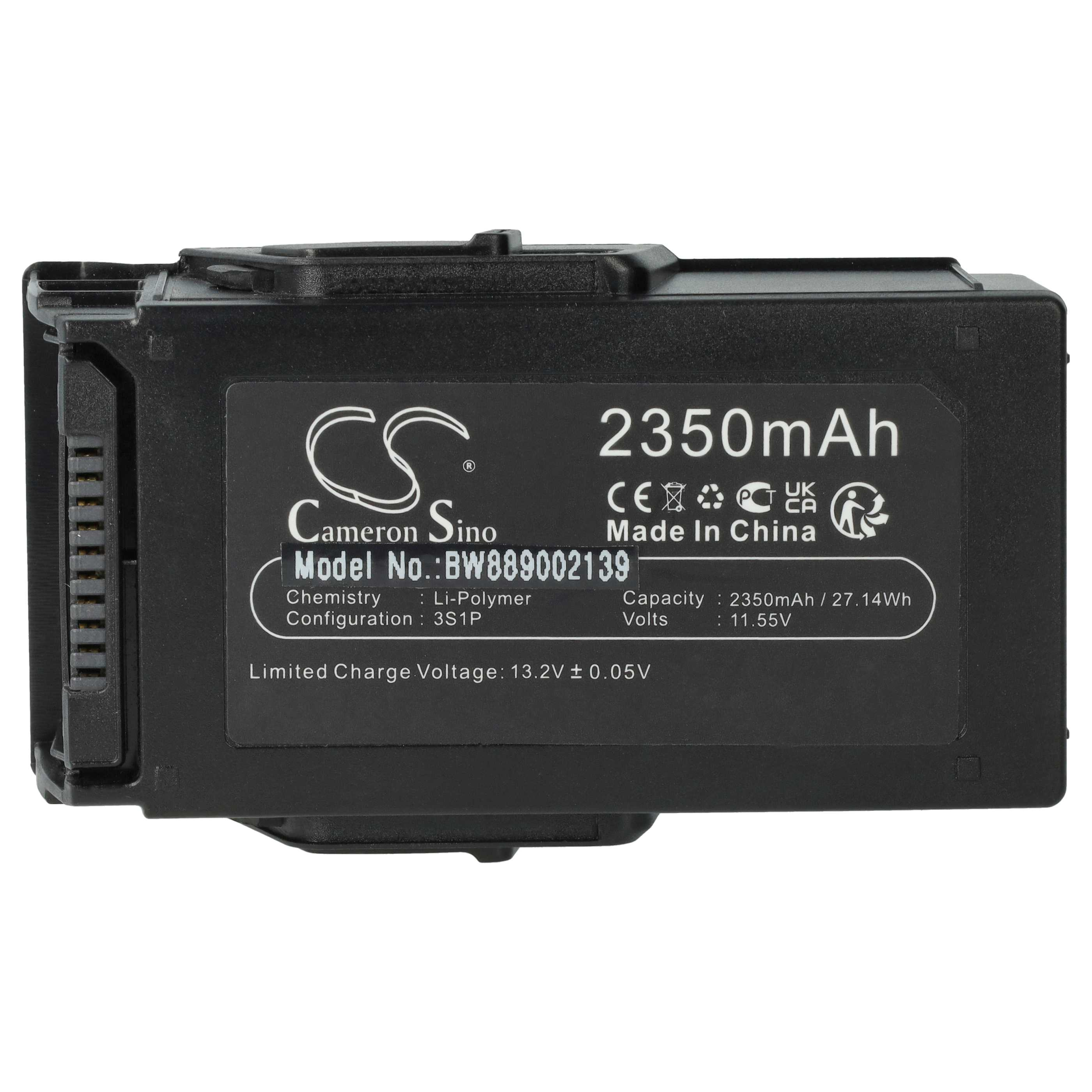 Ein schwarzer Akku mit weißem Text. Er lautet '2350mAh', 'Cameron Sino' und weitere technische Details.