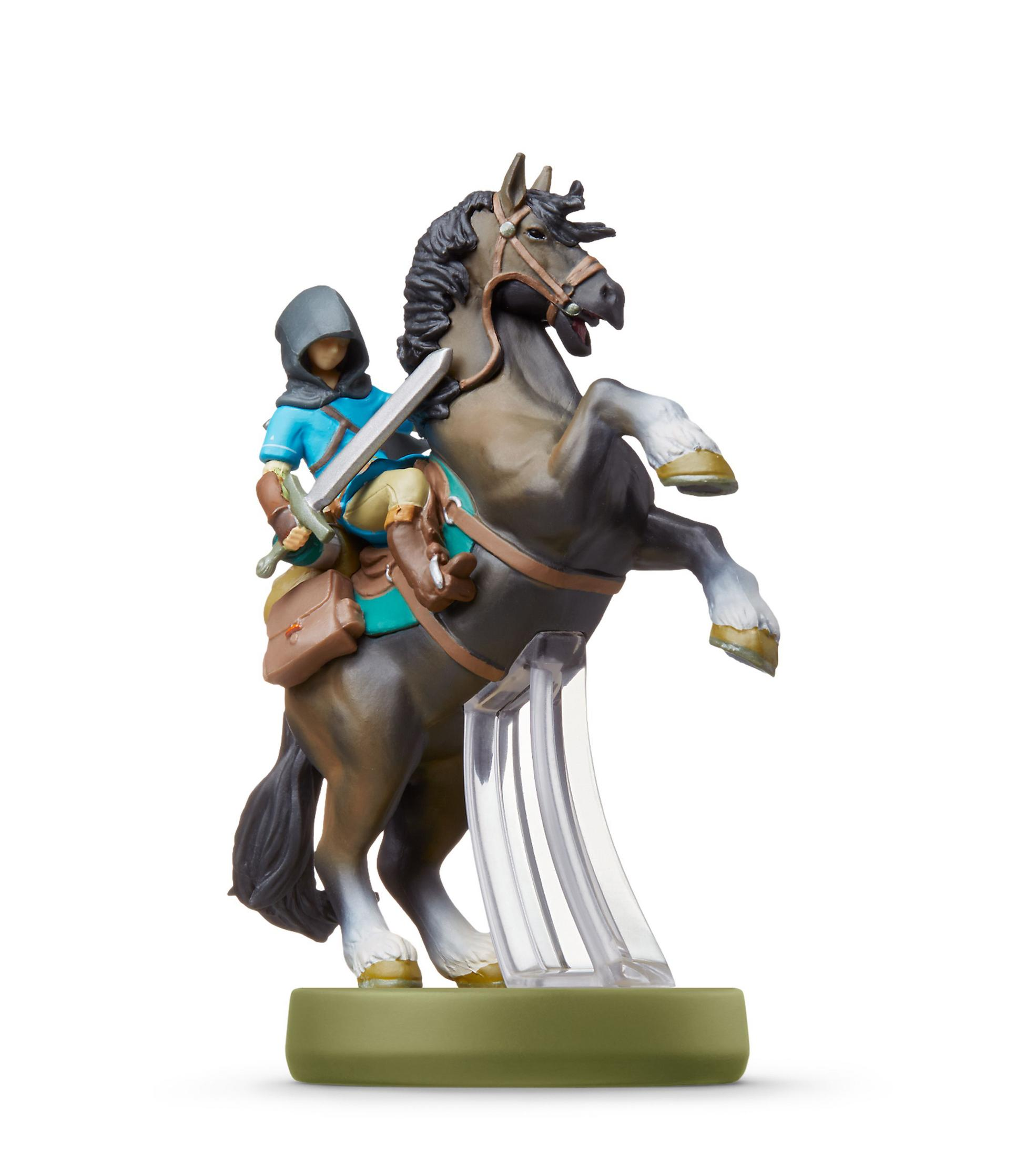 Eine Figur eines Mannes in Blau, der ein steigendes Pferd reitet und ein Schwert hält. Das Pferd ist braun und schwarz.
