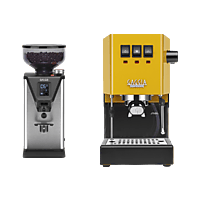 MediaMarkt GAGGIA CLASSIC E24 PREMIUM SET RI9481 (Messingboiler) + 2 kg ARABICA GAGGIA Portafiltermachine Geel aanbieding