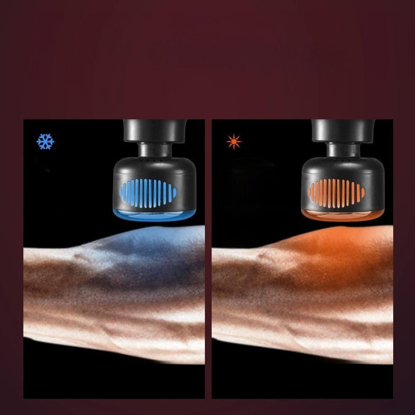 Zwei Geräte zeigen Hautreaktionen am Arm. Links: blaues Gerät, Schneeflocke, blaue Haut. Rechts: oranges Gerät, Sonne, orange Haut.
