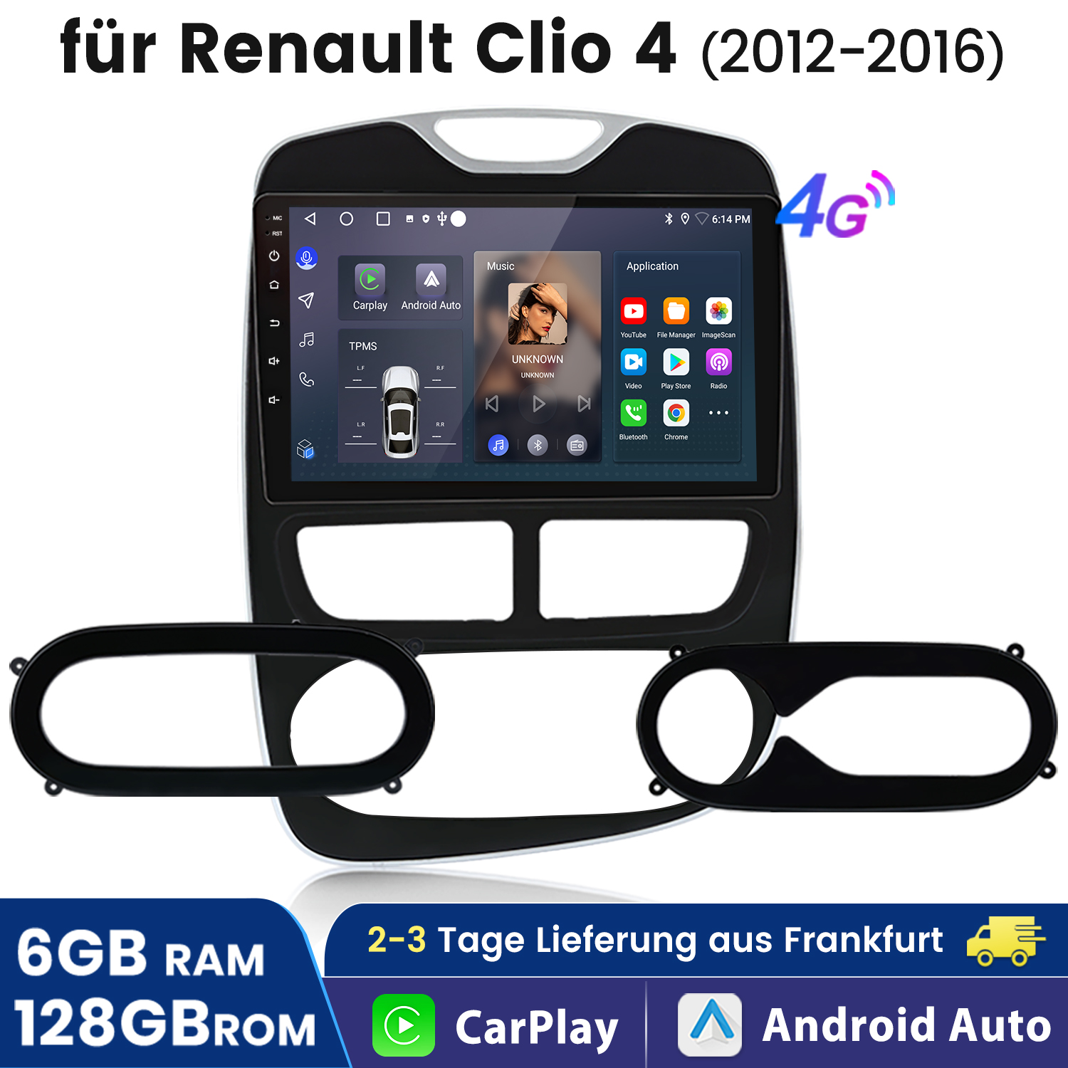 Auto Radio Android 12 voor Renault Clio 4 BH98 KH98 2012-2018 9 Inch Touchscreen High Definition Multimedia Video Player, Met Usb Wifi Gps Navigatie Bluetooth