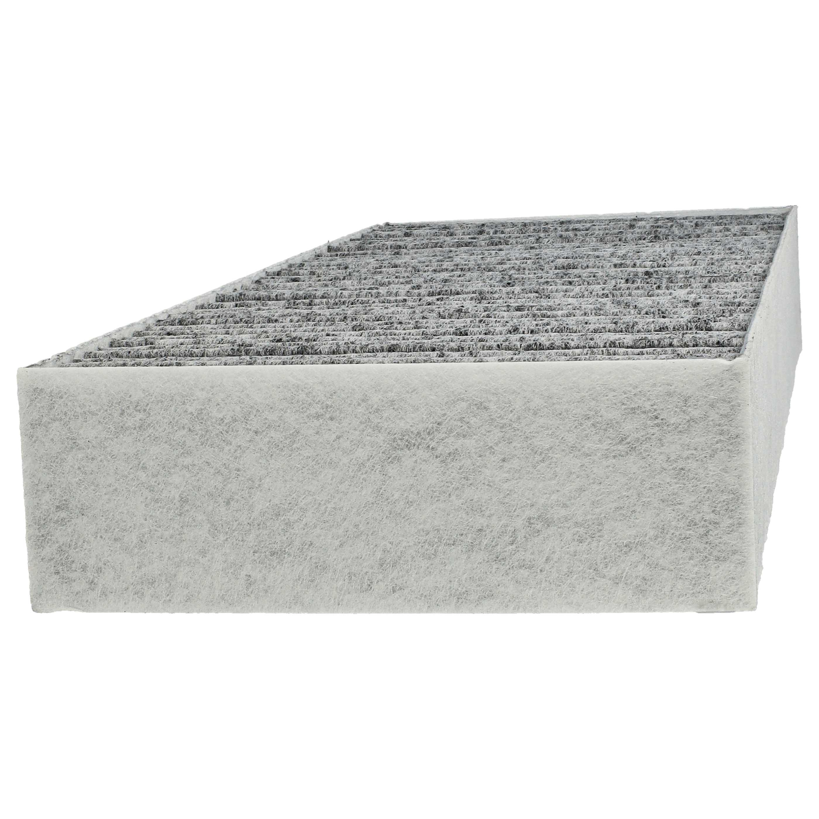 Ein rechteckiger Luftfilter aus geschichtetem grauem Material vor weißem Hintergrund.