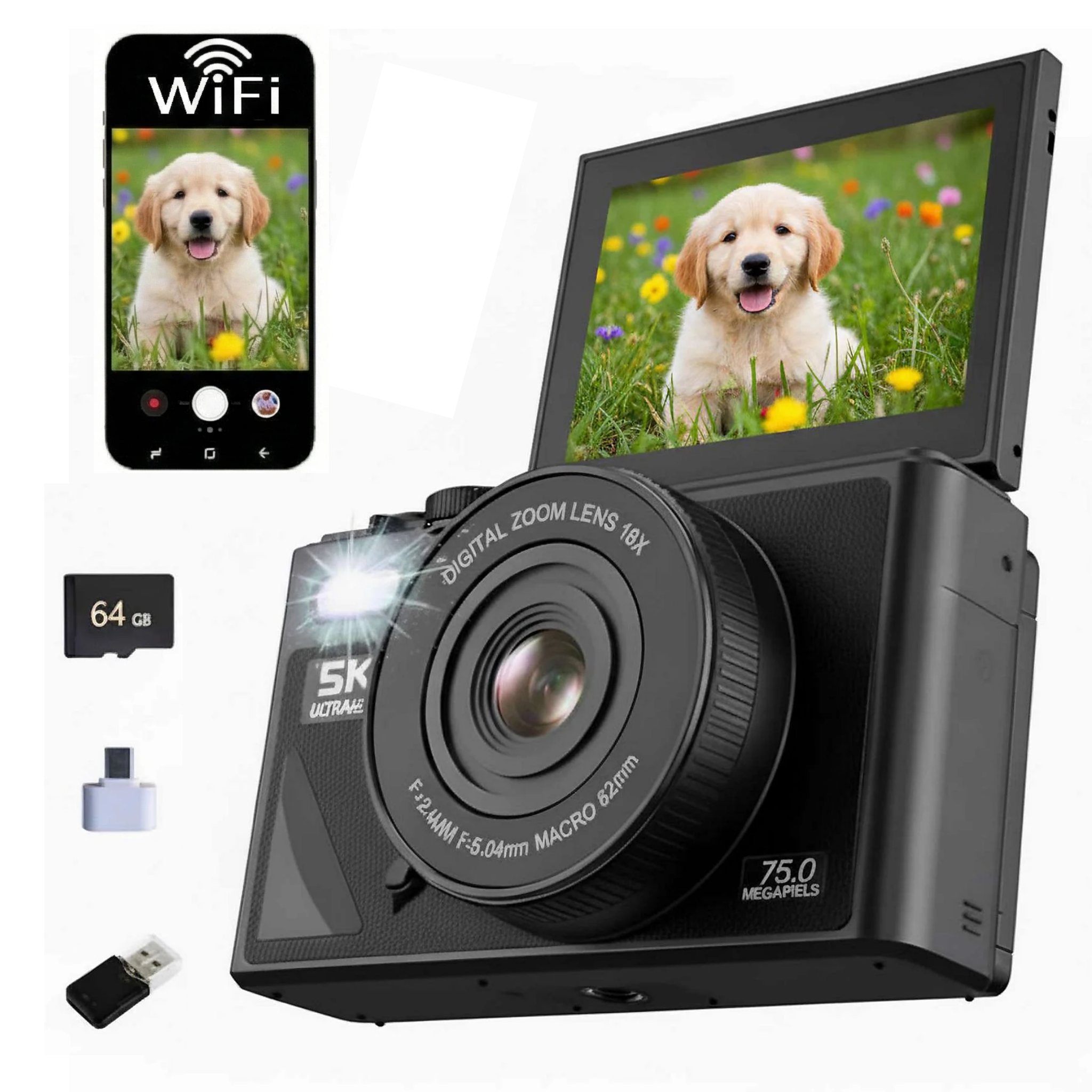 8K 88MP Digitale Camera voor Fotografie, Autofocus, Dual Lens voor Selfie YouTube Vlogging, 3.2 inch Touchscreen - K&F Concept