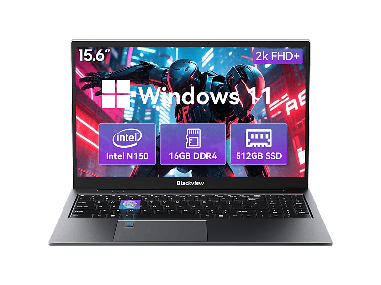 Portátil | BLACKVIEW AceBook 8, 15,6 " Full-HD, Intel Twin Lake N150, 16 GB RAM, 512 GB SSD, UHD Graphics, Windows 11 Home, idioma del teclado: ES, Grey | MediaMarkt