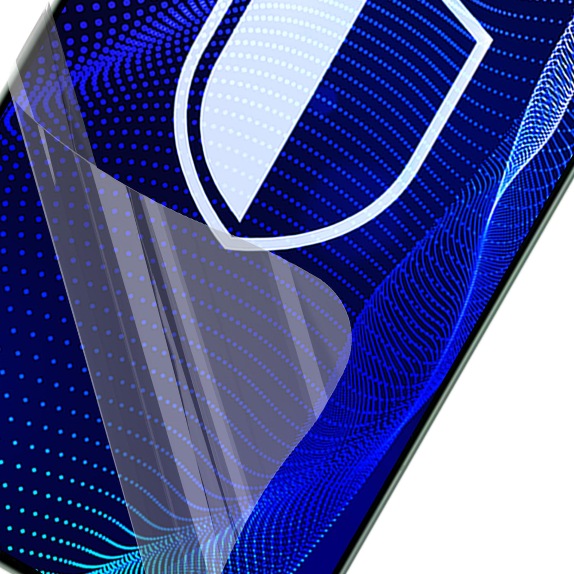 Immagine astratta con sfondo blu e design a forma di scudo. Uno strato trasparente sul lato sinistro.