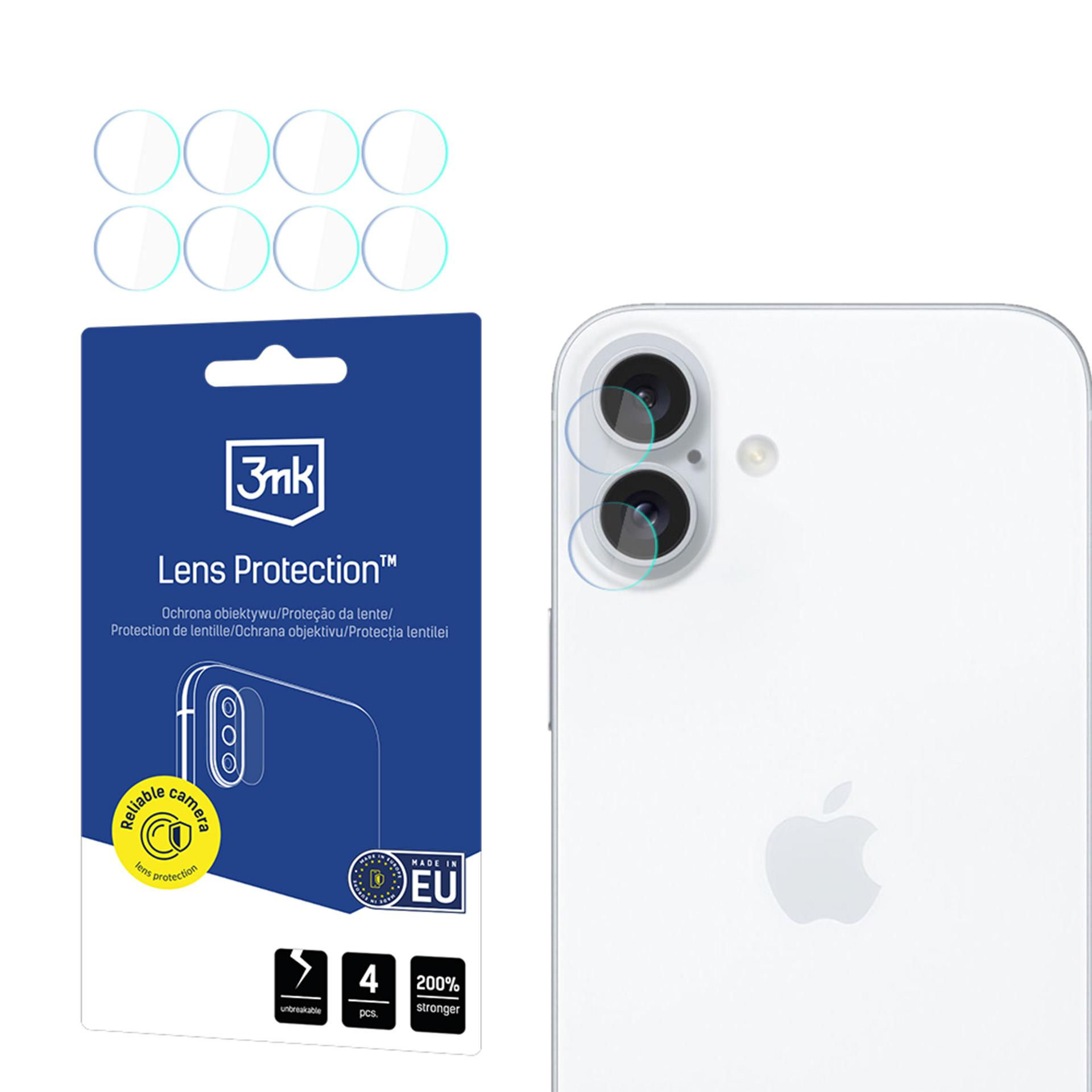 Un kit di protezione per lenti del telefono con un contorno del telefono, il nome del prodotto e più cerchi protettivi.