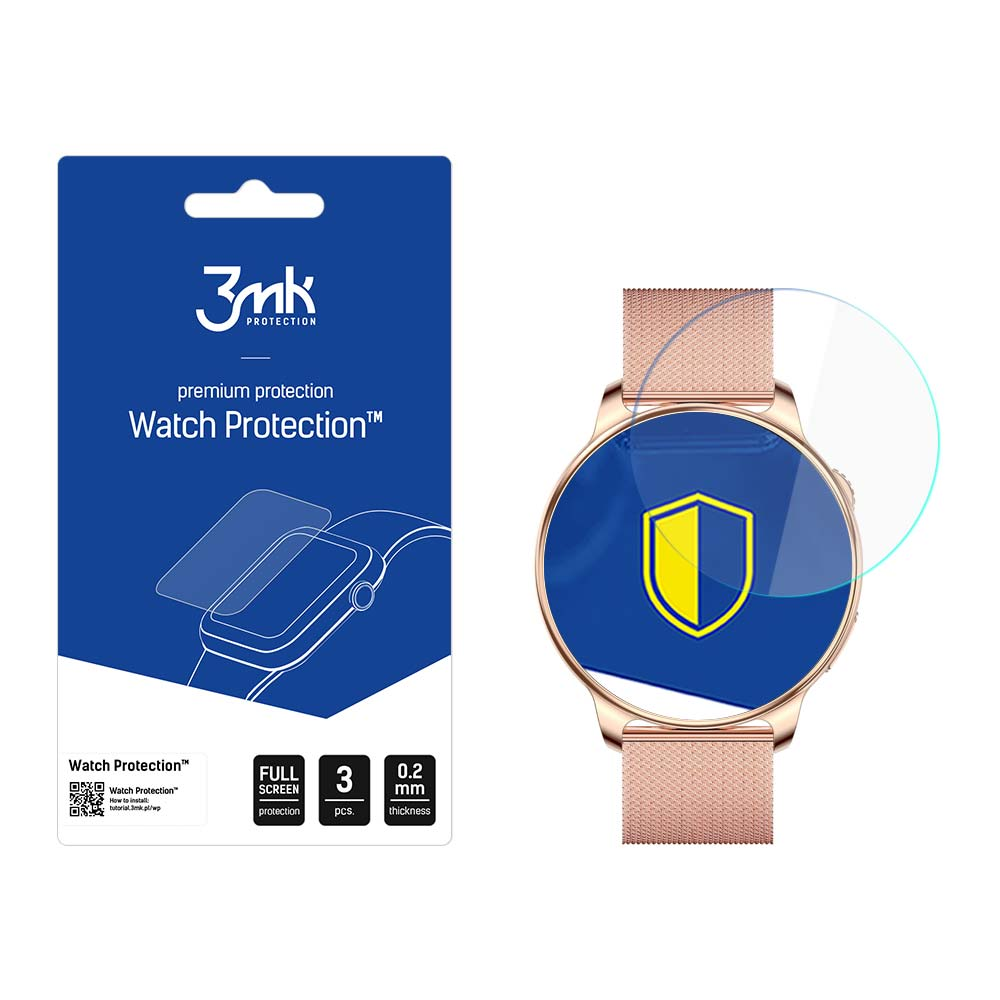 Un orologio e una confezione di protezione dello schermo. Il protettore mostra uno scudo. Il testo recita 'Watch Protection'.