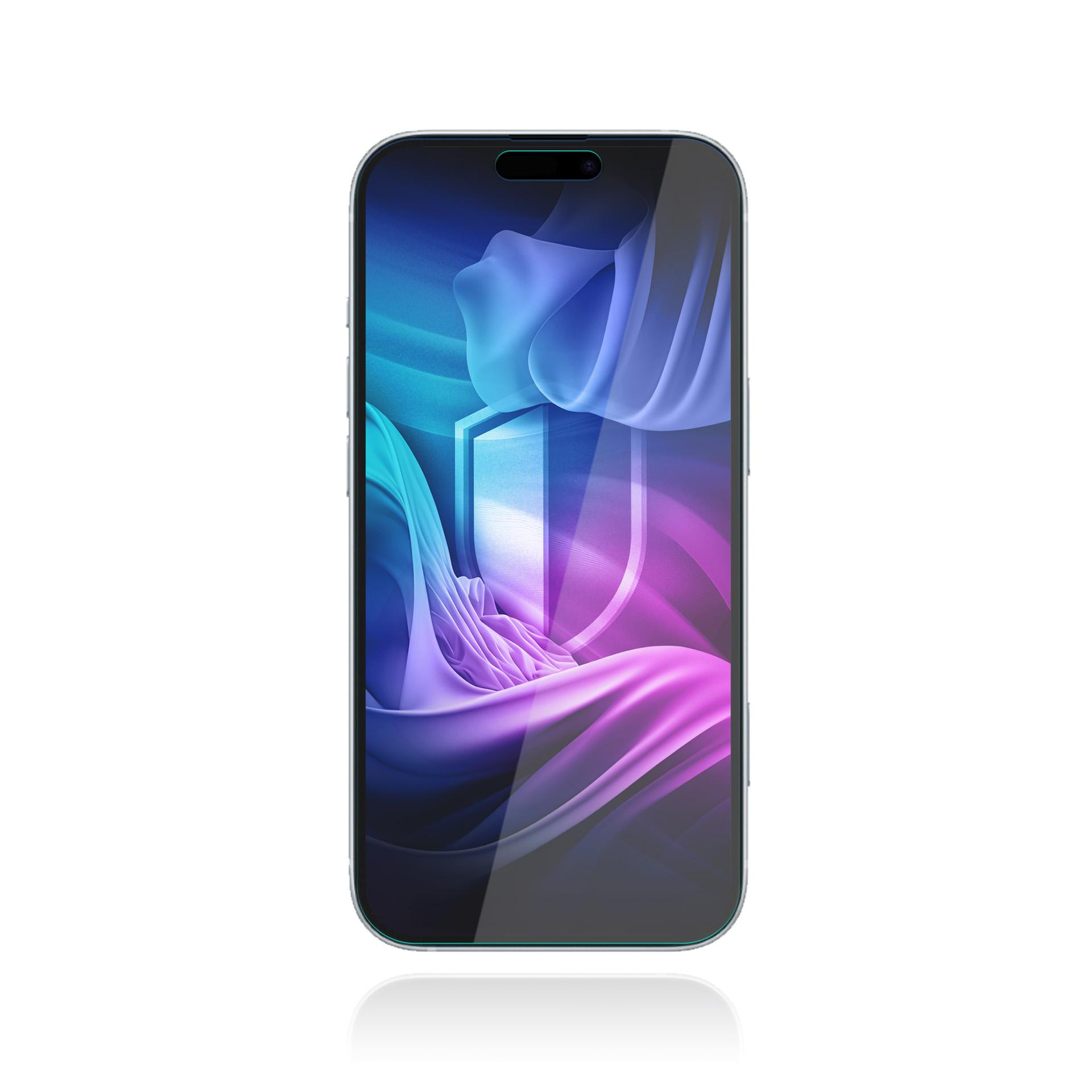 Smartphone con schermo che mostra un design astratto e colorato. Il telefono è centrato su uno sfondo bianco.
