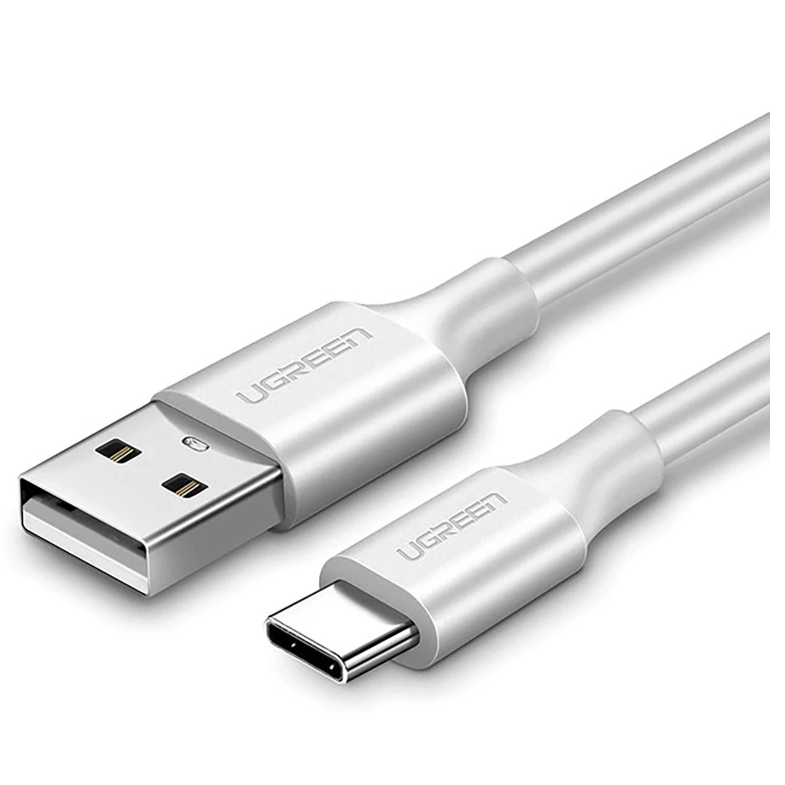 Biały kabel USB-C ze złączem USB-A. Widoczna jest marka UGREEN.