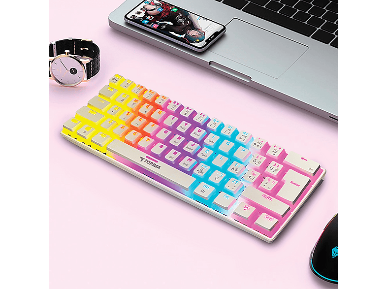 qma..アイボリー1 TORIMA Tk-04 Mekanik Rgb Işıklı Kablolu Q Kablolu Klavye Beyaz