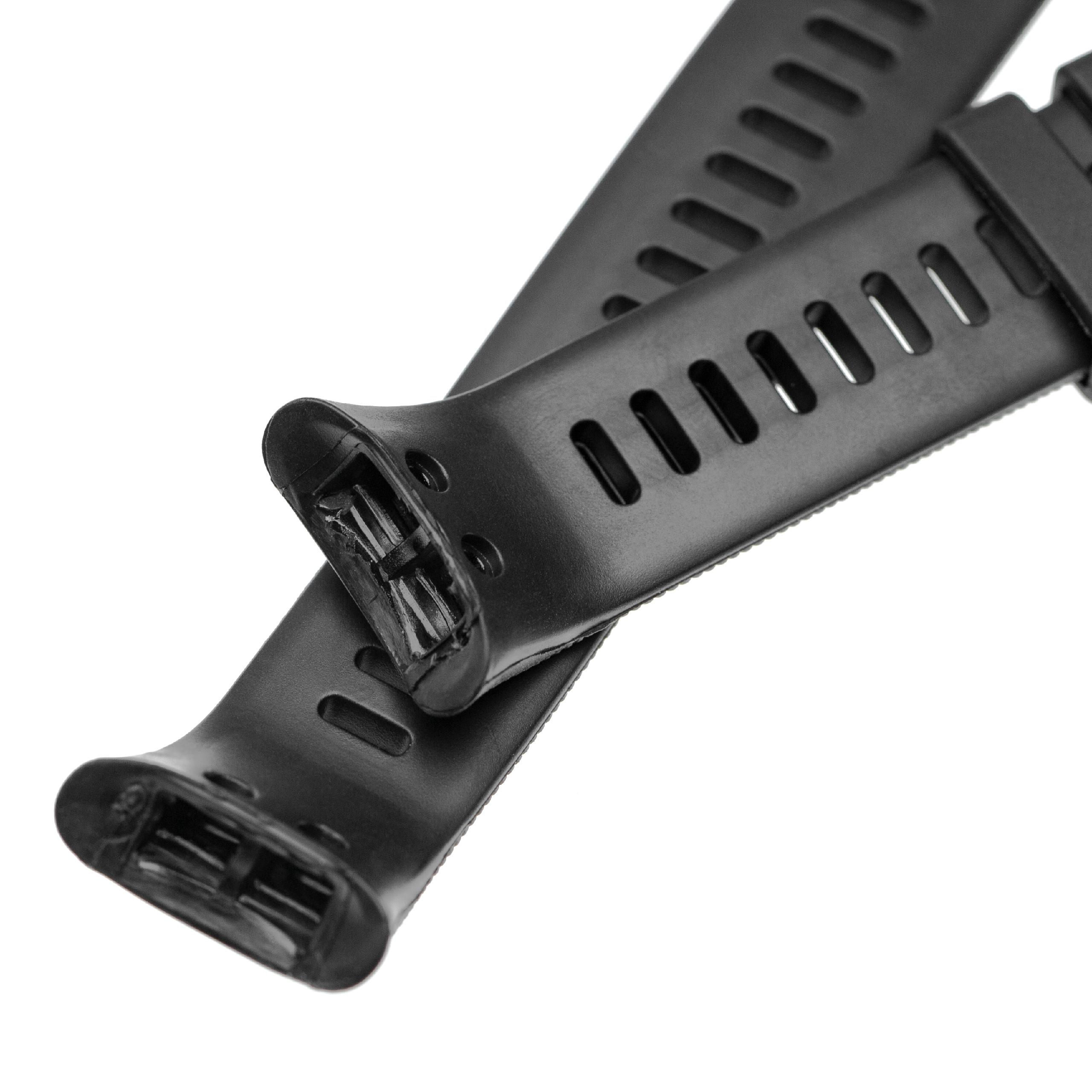 Zwei schwarze Uhrenarmbänder auf weißem Hintergrund. Einer liegt auf dem anderen.