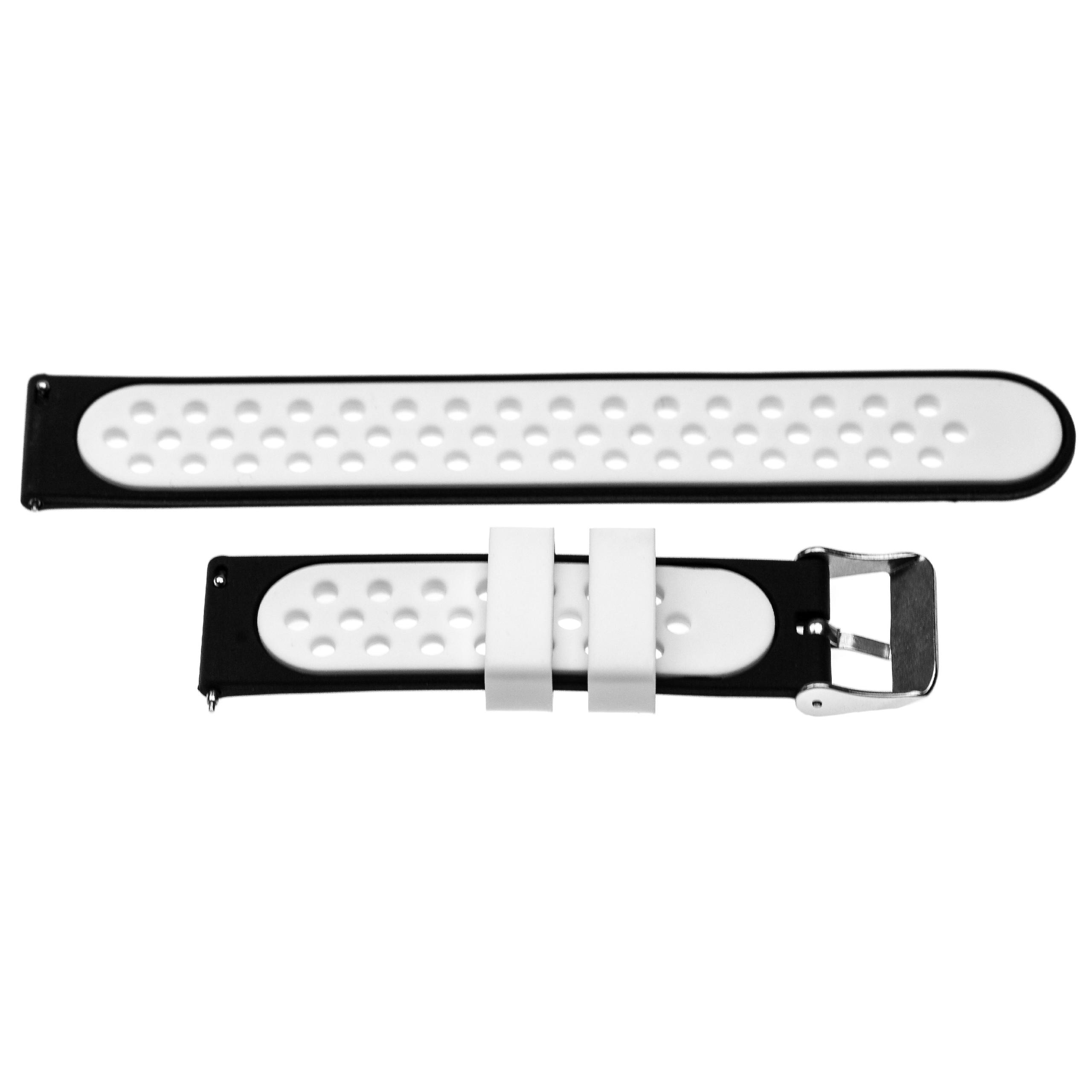 Armband, schwarz und weiß. Oberteil ist einteilig. Unterteil hat Schnalle und Riemenhalter.