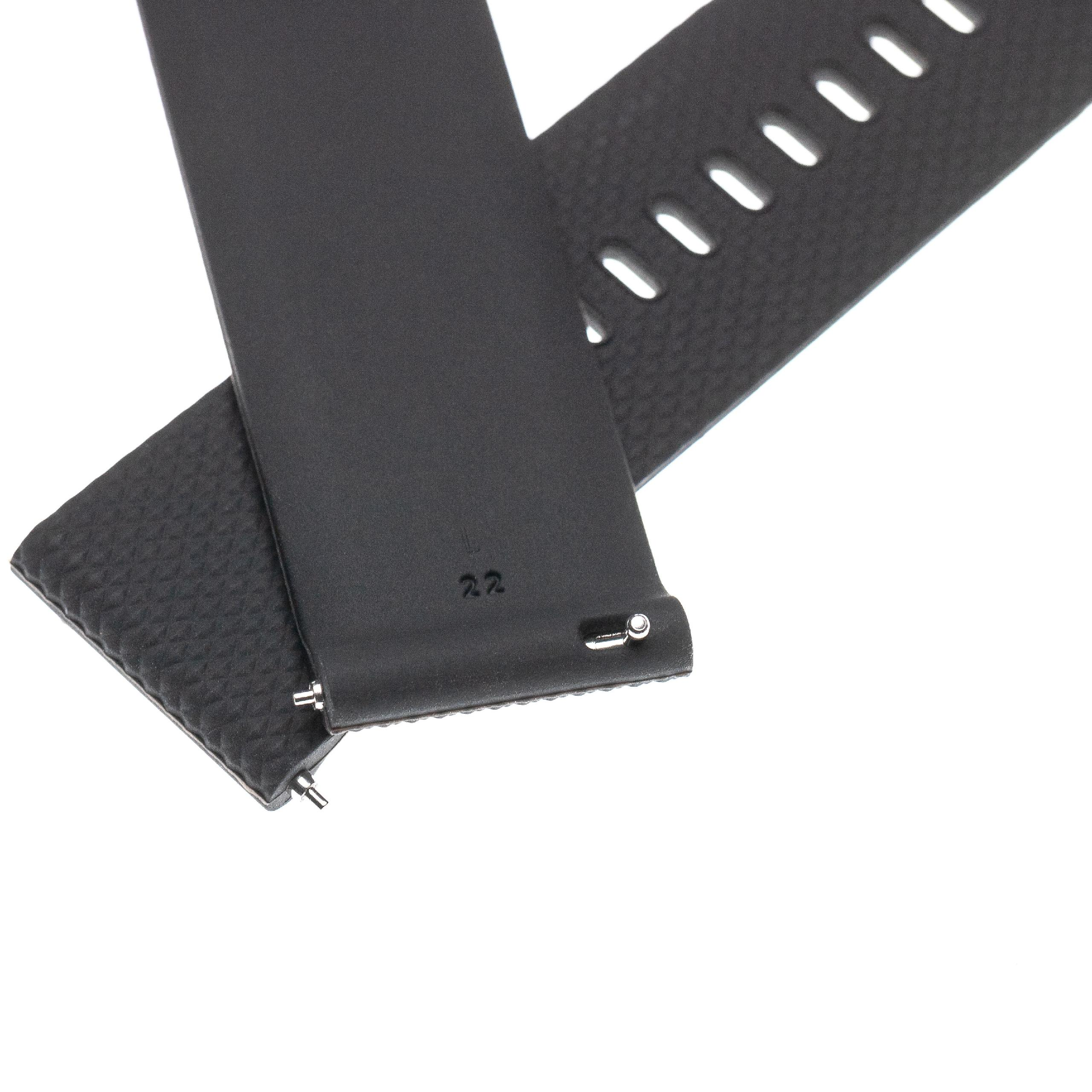 Schwarzes Uhrenarmband mit strukturierter Oberfläche, Größe 22 und weißem Hintergrund.