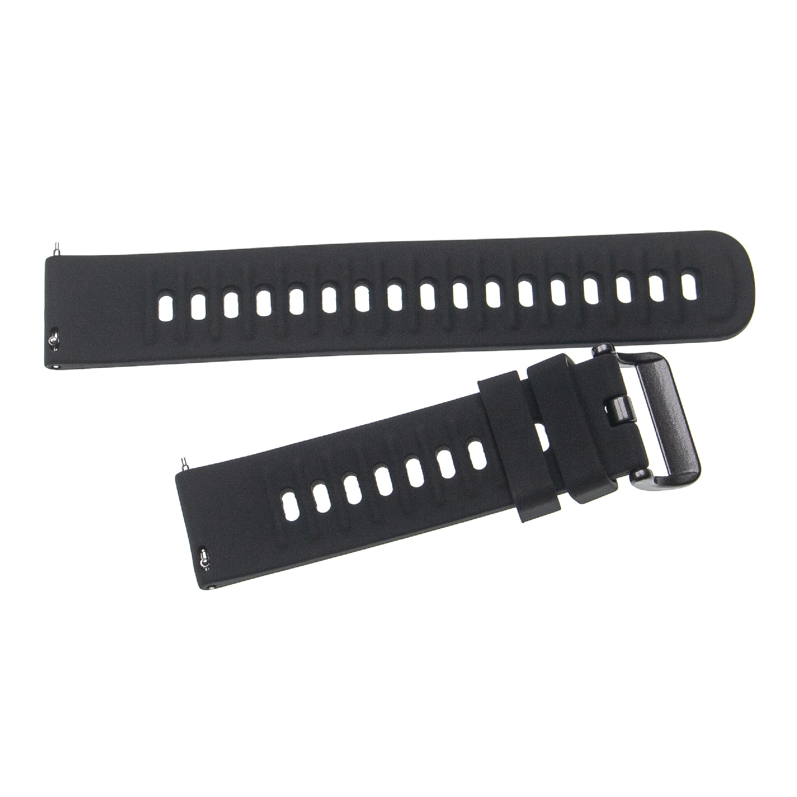 Zwei schwarze Uhrenarmbänder, eines länger mit Löchern und eines kürzer mit Schnalle und Löchern, vor weißem Hintergrund.