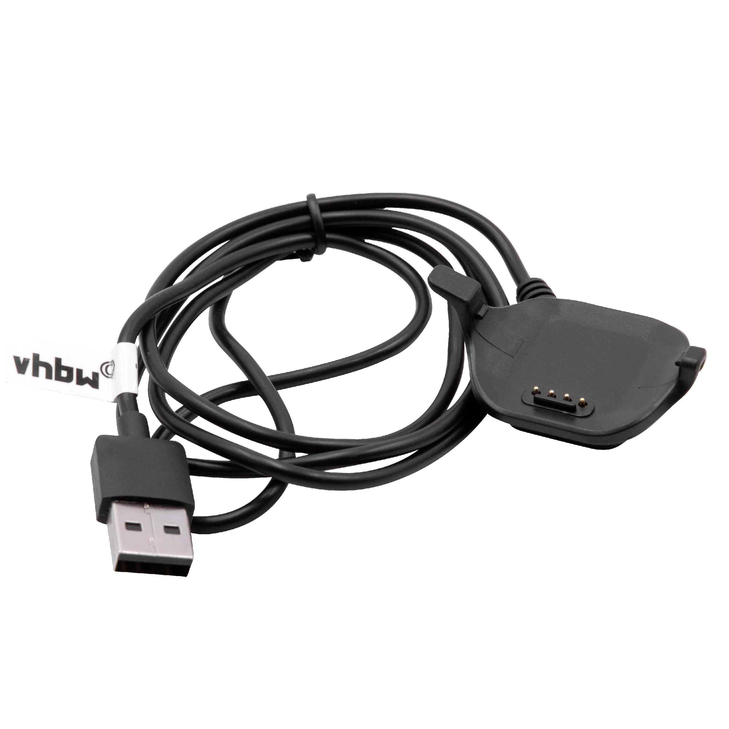 Schwarzes USB-Ladekabel. Es hat einen USB-Anschluss, eine Ladebasis und ein schwarzes Kabel.