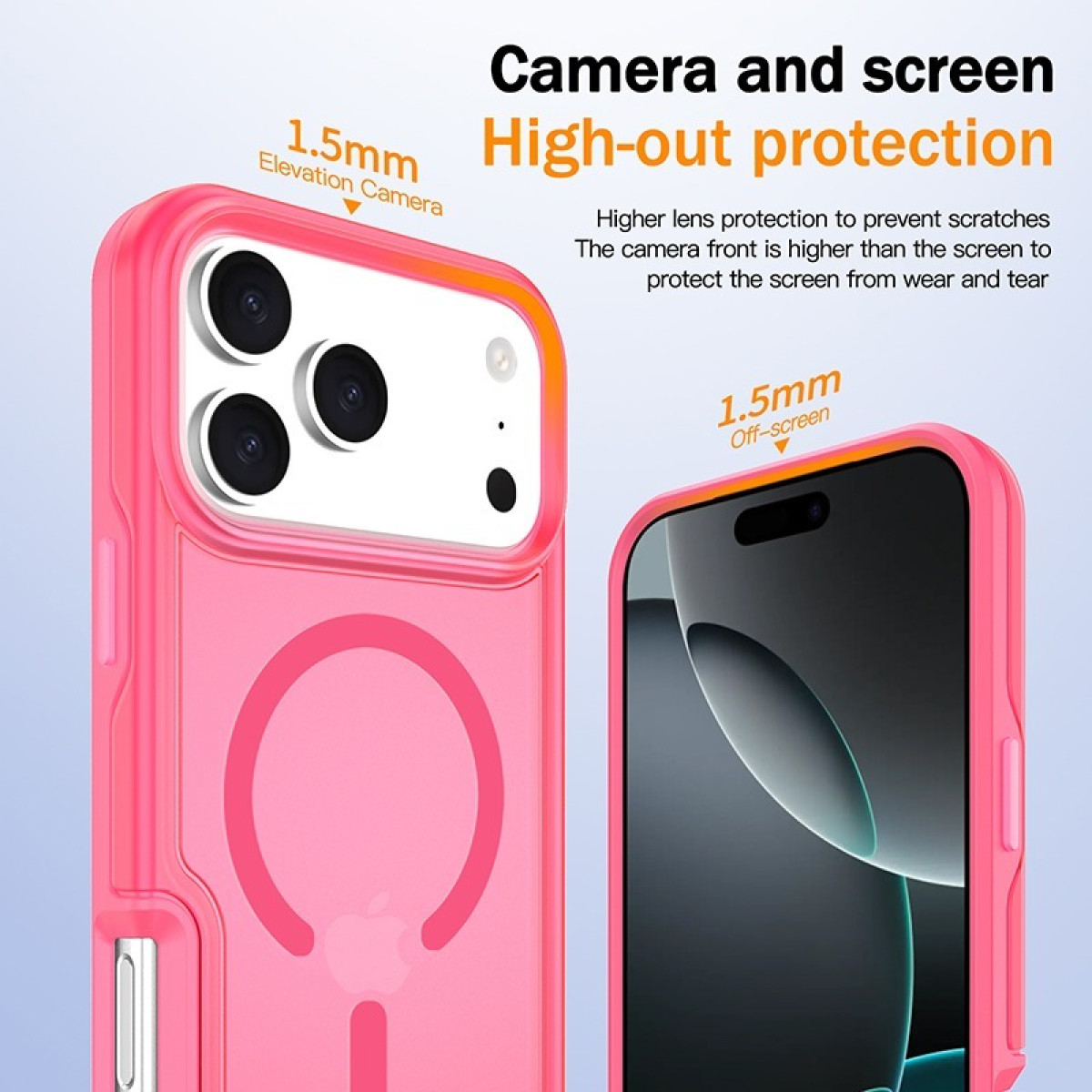 Custodia rosa per telefono con protezione elevata. Ha tre obiettivi. Lo schermo è protetto da una custodia da 1,5 mm.
