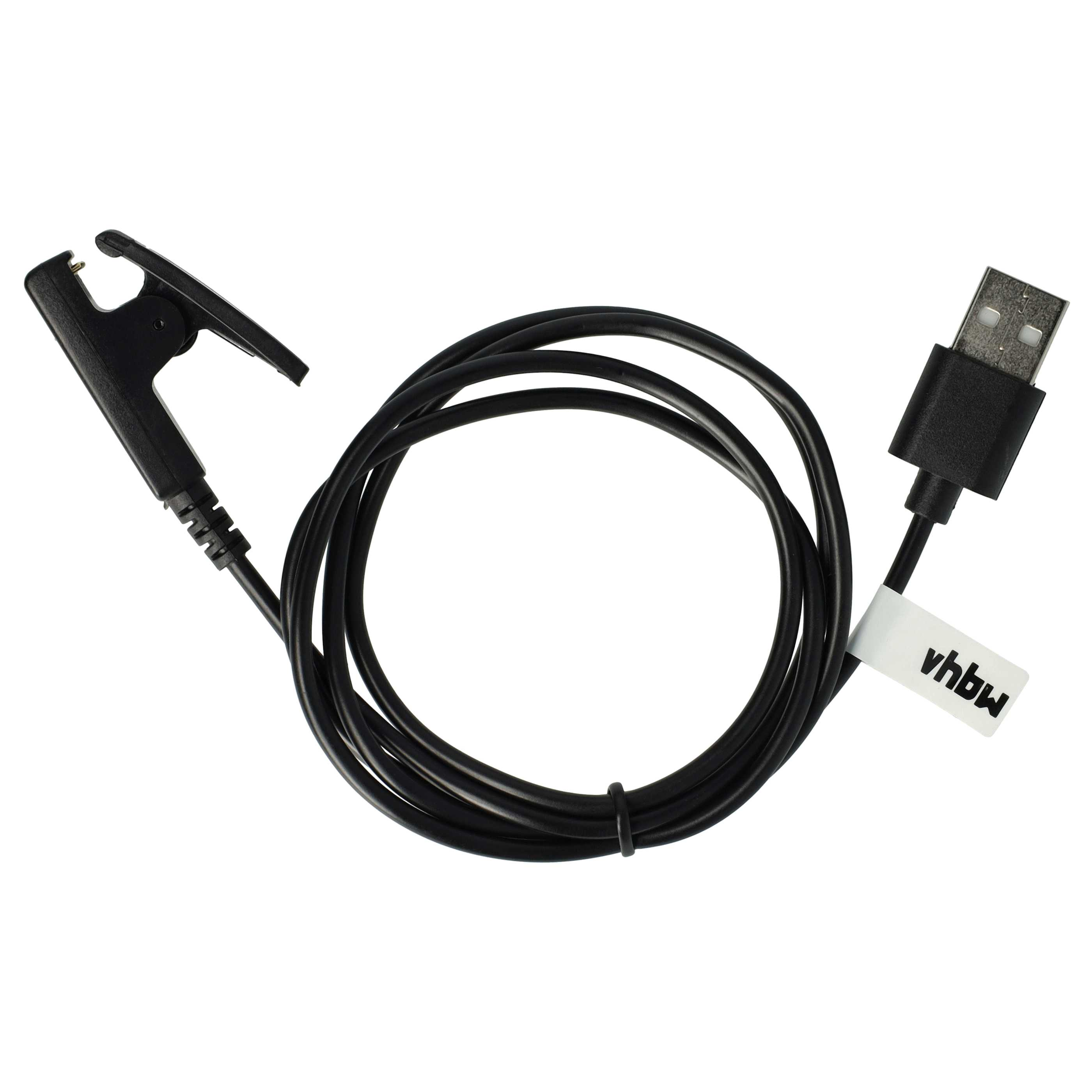 Schwarzes Herzfrequenzmonitorkabel mit USB-Anschluss und Clip.