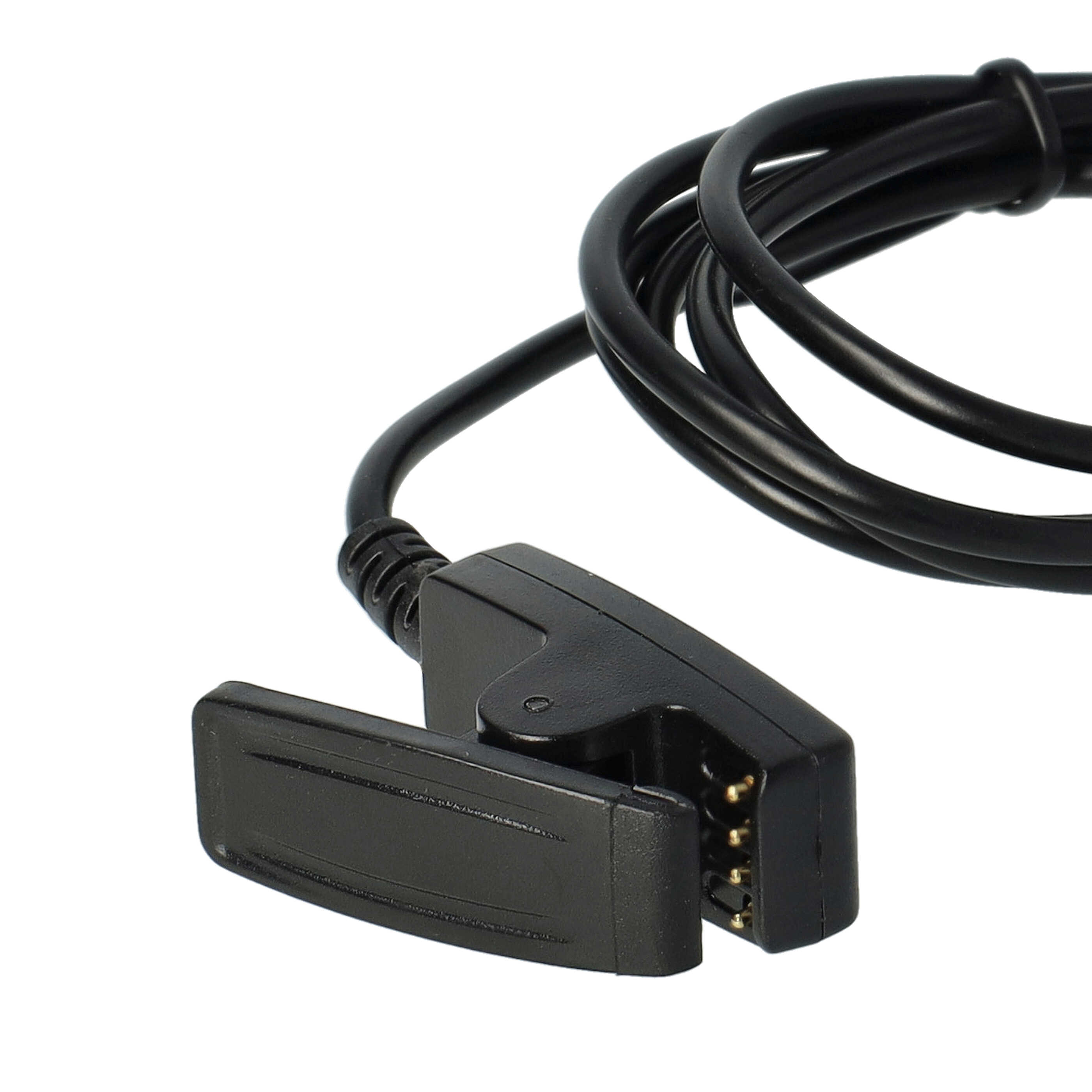 Schwarzes Kabel mit Stecker. Der Stecker hat einen Klappverschluss. Das Kabel ist aufgerollt.